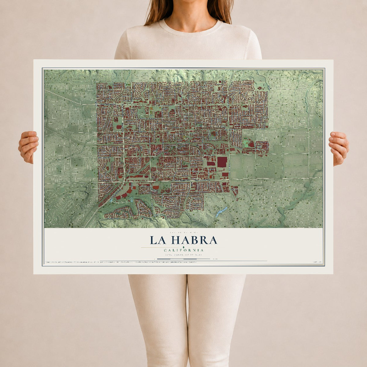 Map of La Habra, California, 24 x 36 inch unframed archival matte print