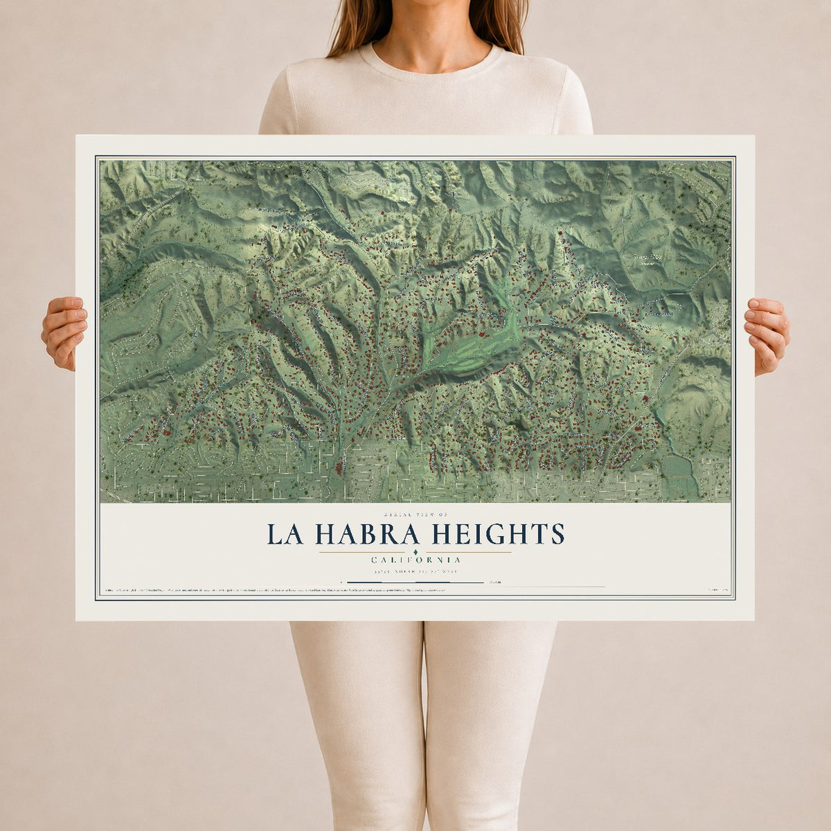 Map of La Habra Heights, California, 24 x 36 inch unframed archival matte print