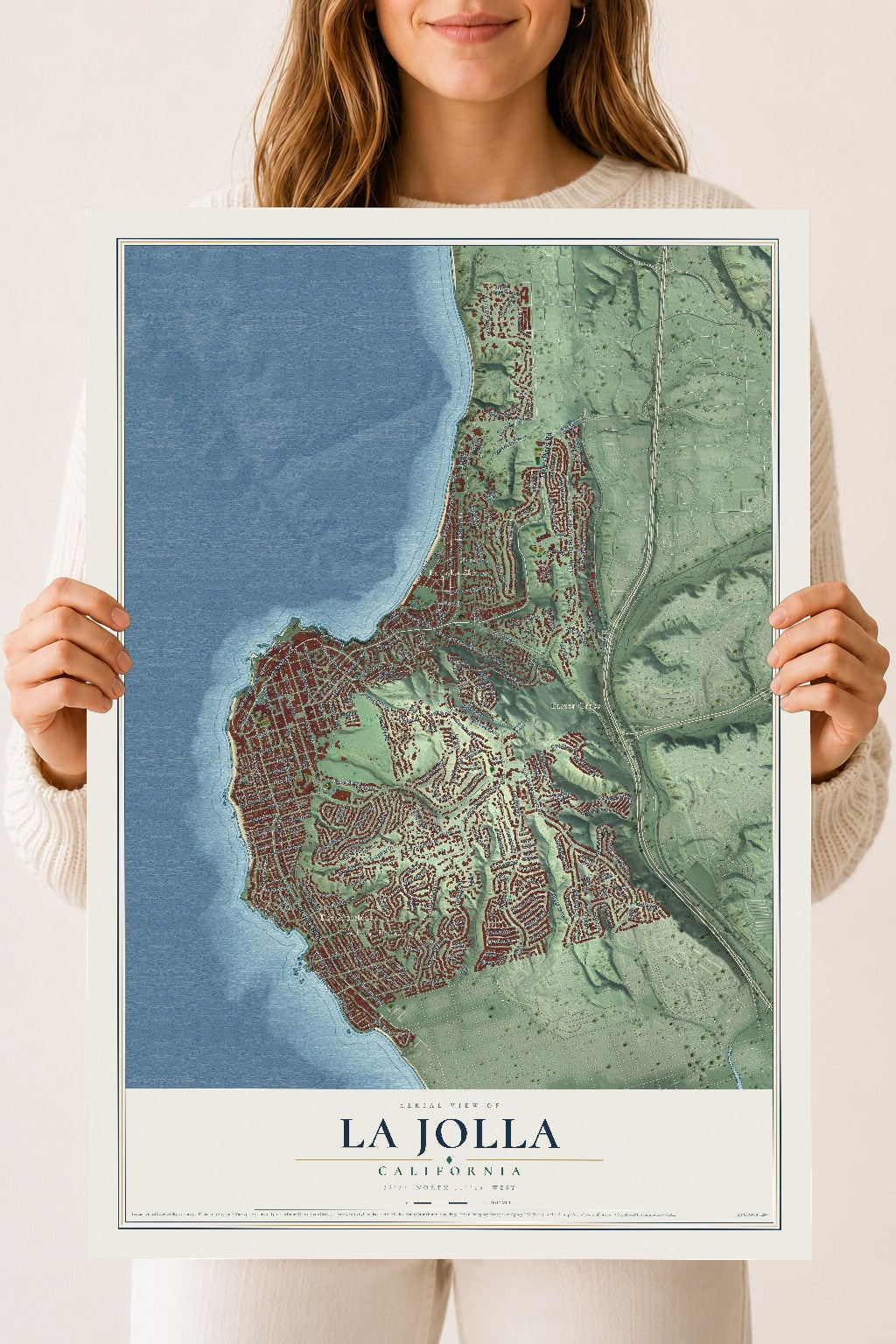 Map of La Jolla, California, 18 x 24 inch unframed archival matte print