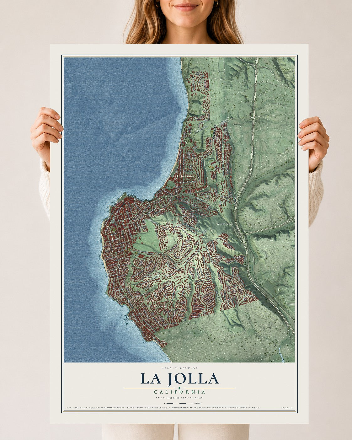 Map of La Jolla, California, 24 x 36 inch unframed archival matte print