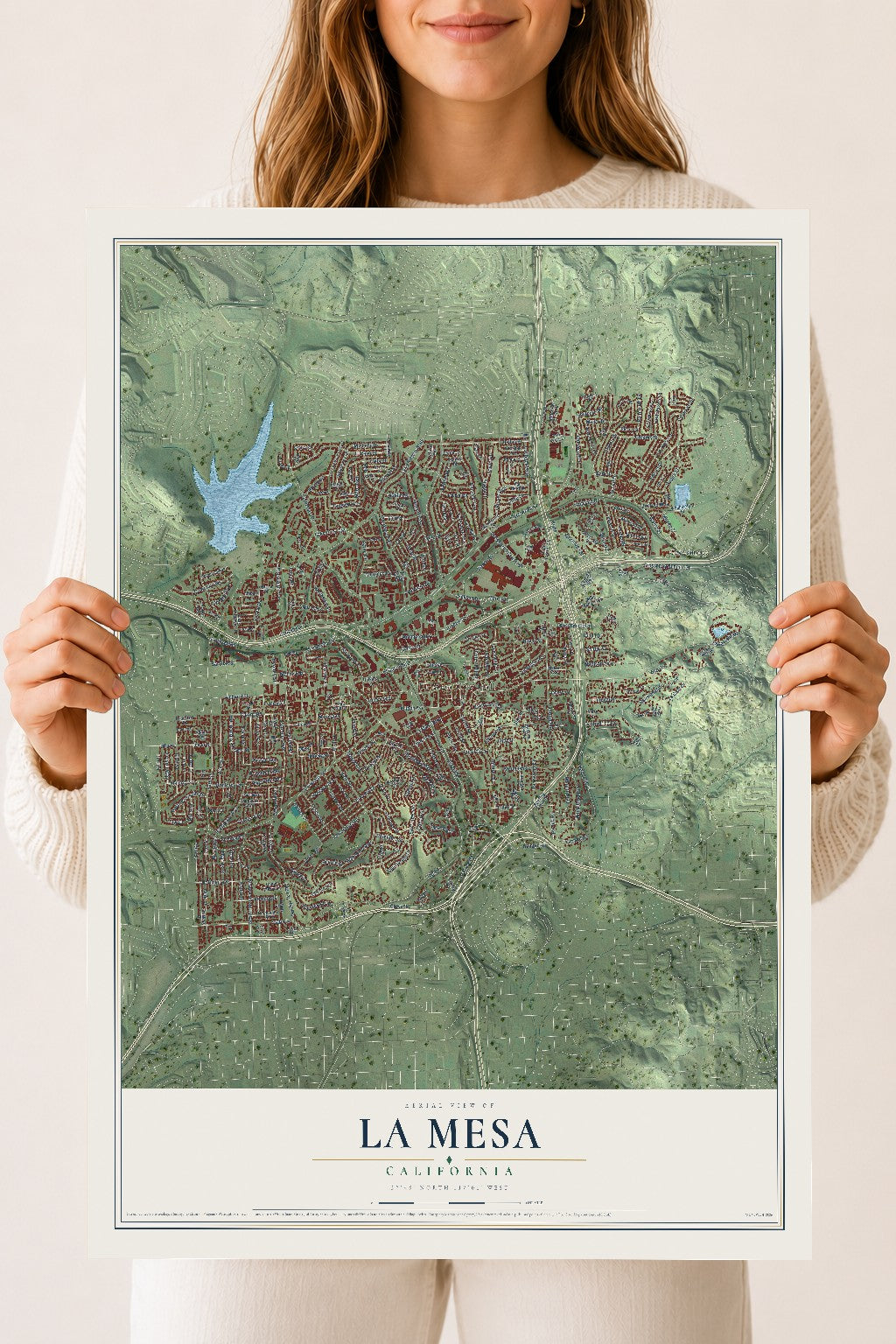 Map of La Mesa, California, 18 x 24 inch unframed archival matte print