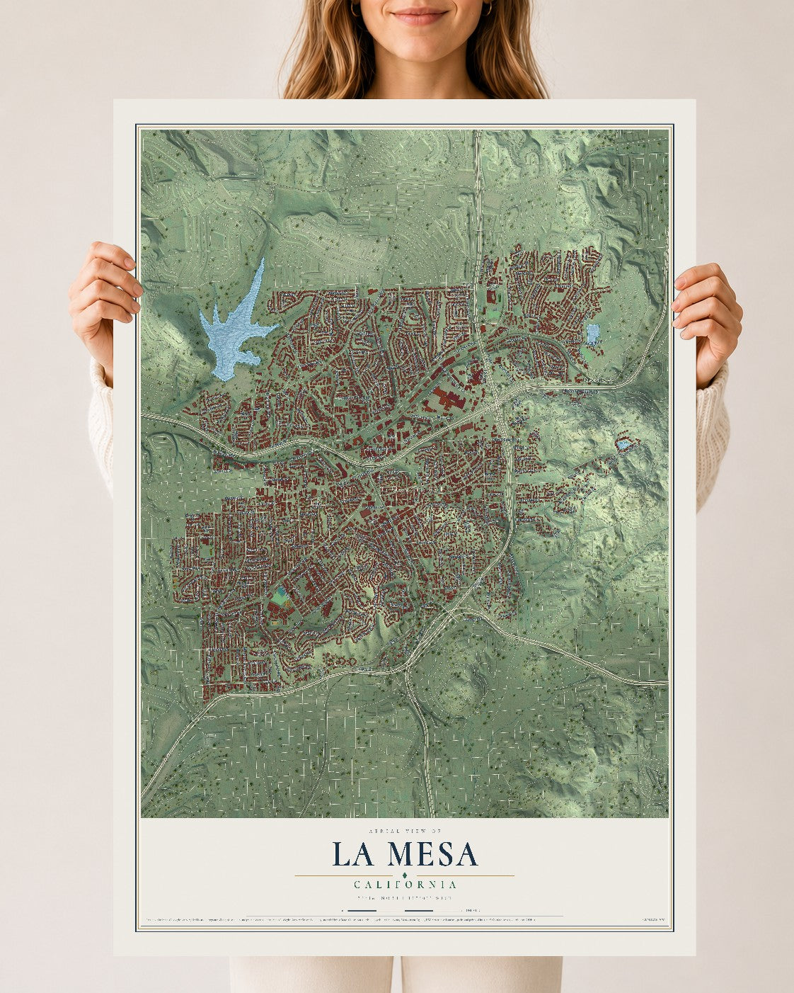 Map of La Mesa, California, 24 x 36 inch unframed archival matte print