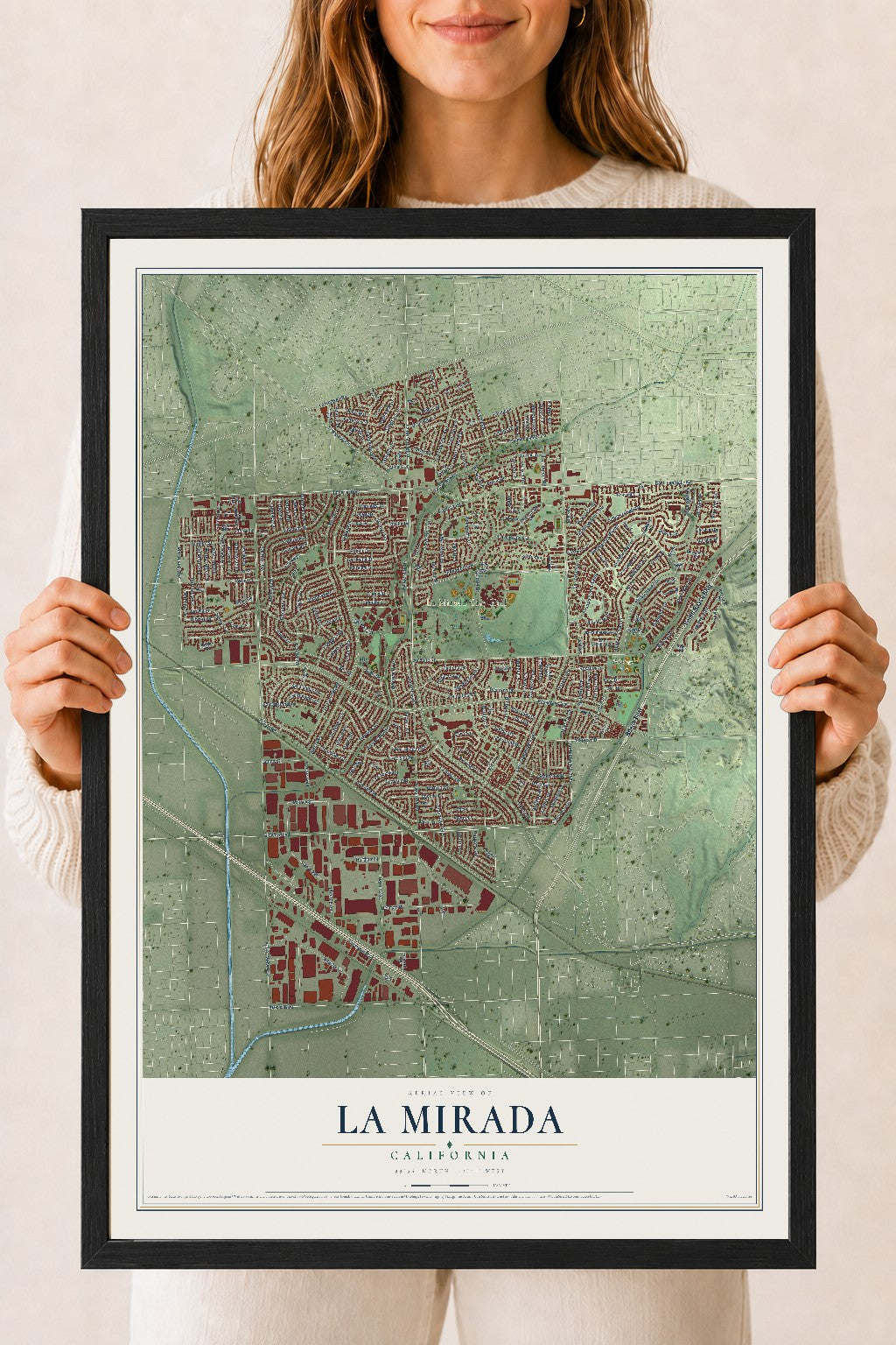Map of La Mirada, California, 18 x 24 inch print in a black wood frame