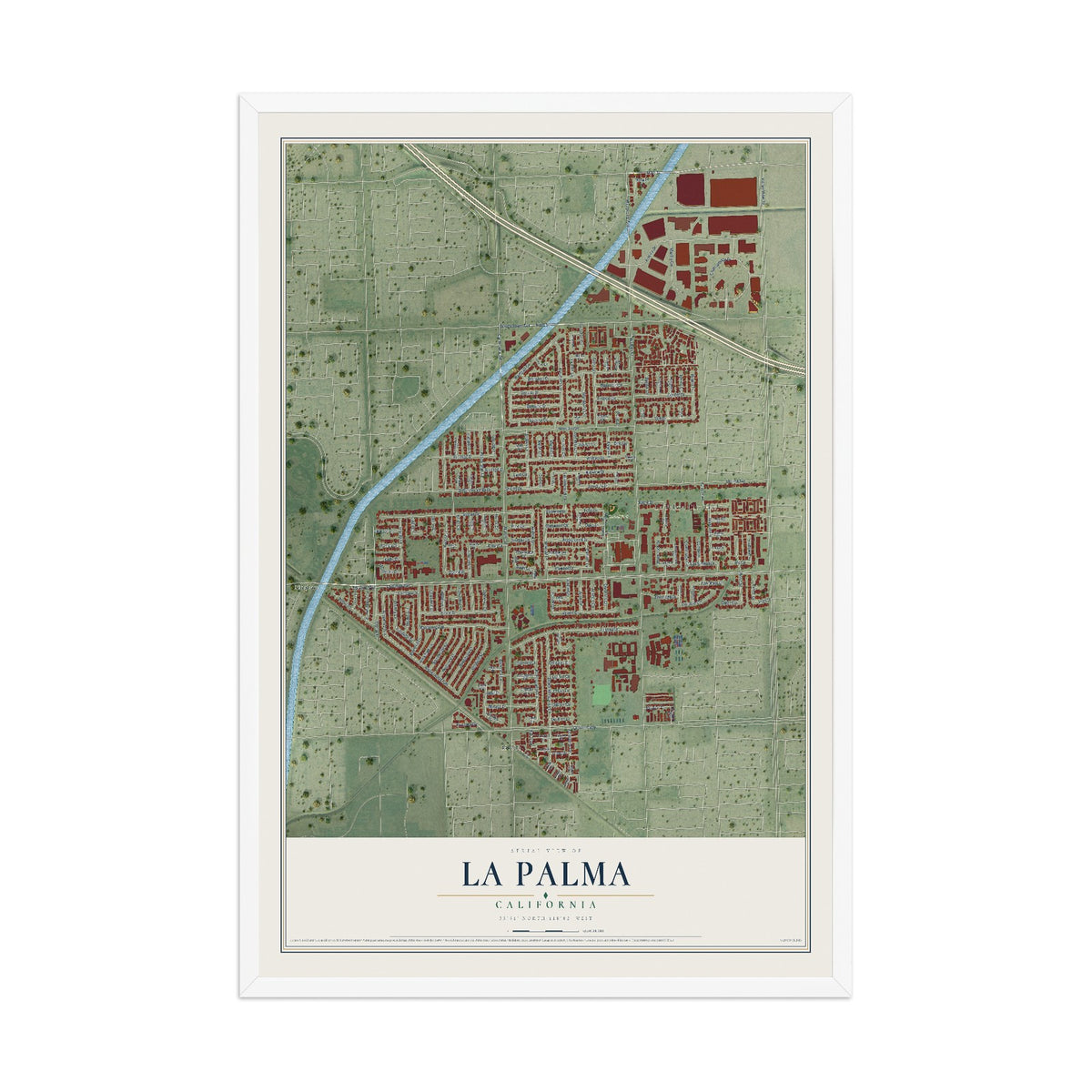Map of La Palma, California, 12 x 18 inch print in a white wood frame
