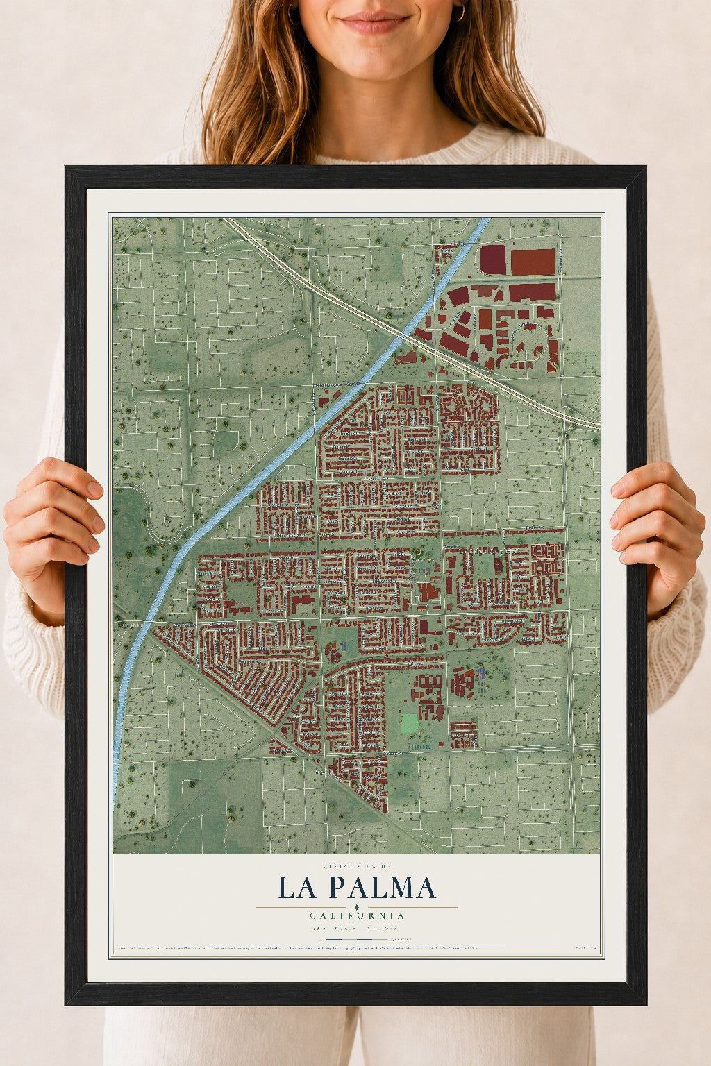 Map of La Palma, California, 18 x 24 inch print in a black wood frame