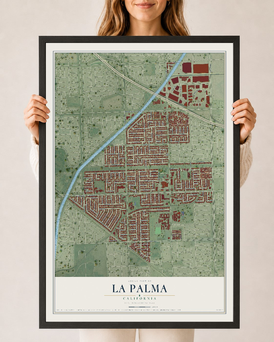 Map of La Palma, California, 24 x 36 inch print in a black wood frame