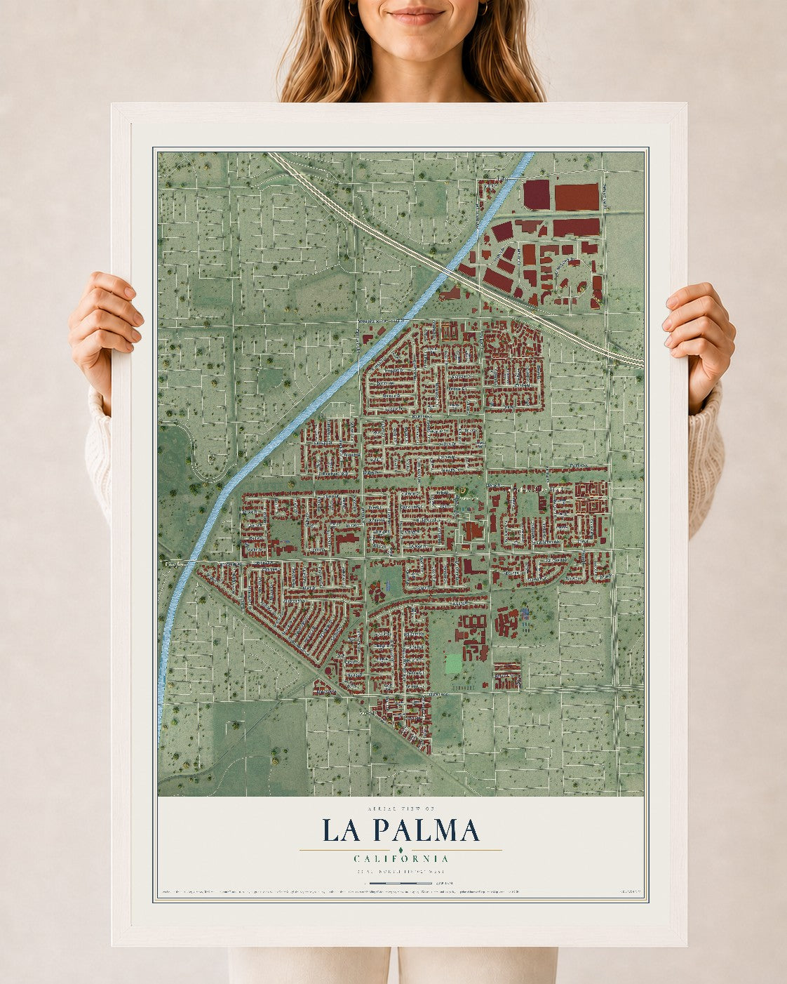 Map of La Palma, California, 24 x 36 inch print in a white wood frame
