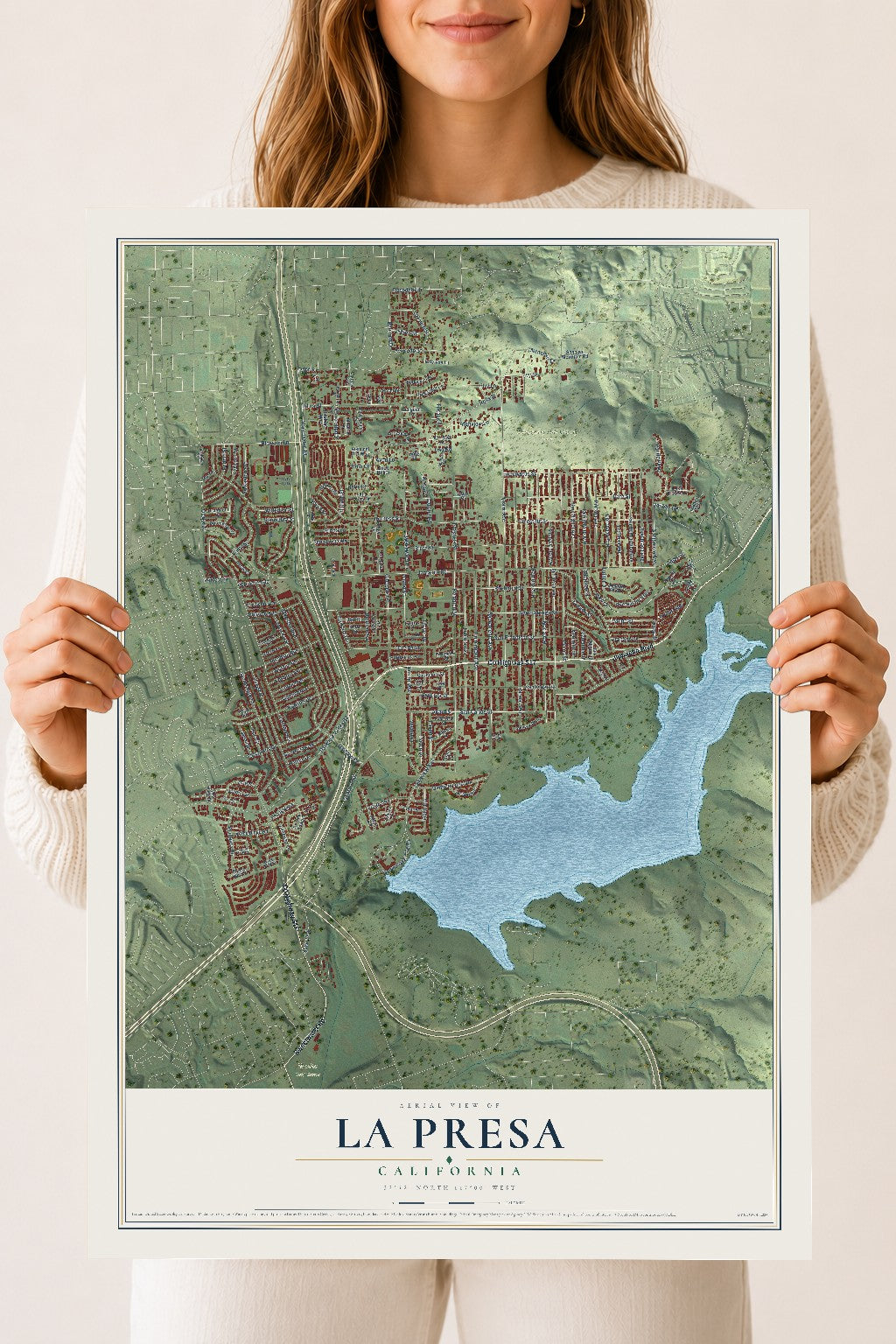 Map of La Presa, California, 18 x 24 inch unframed archival matte print