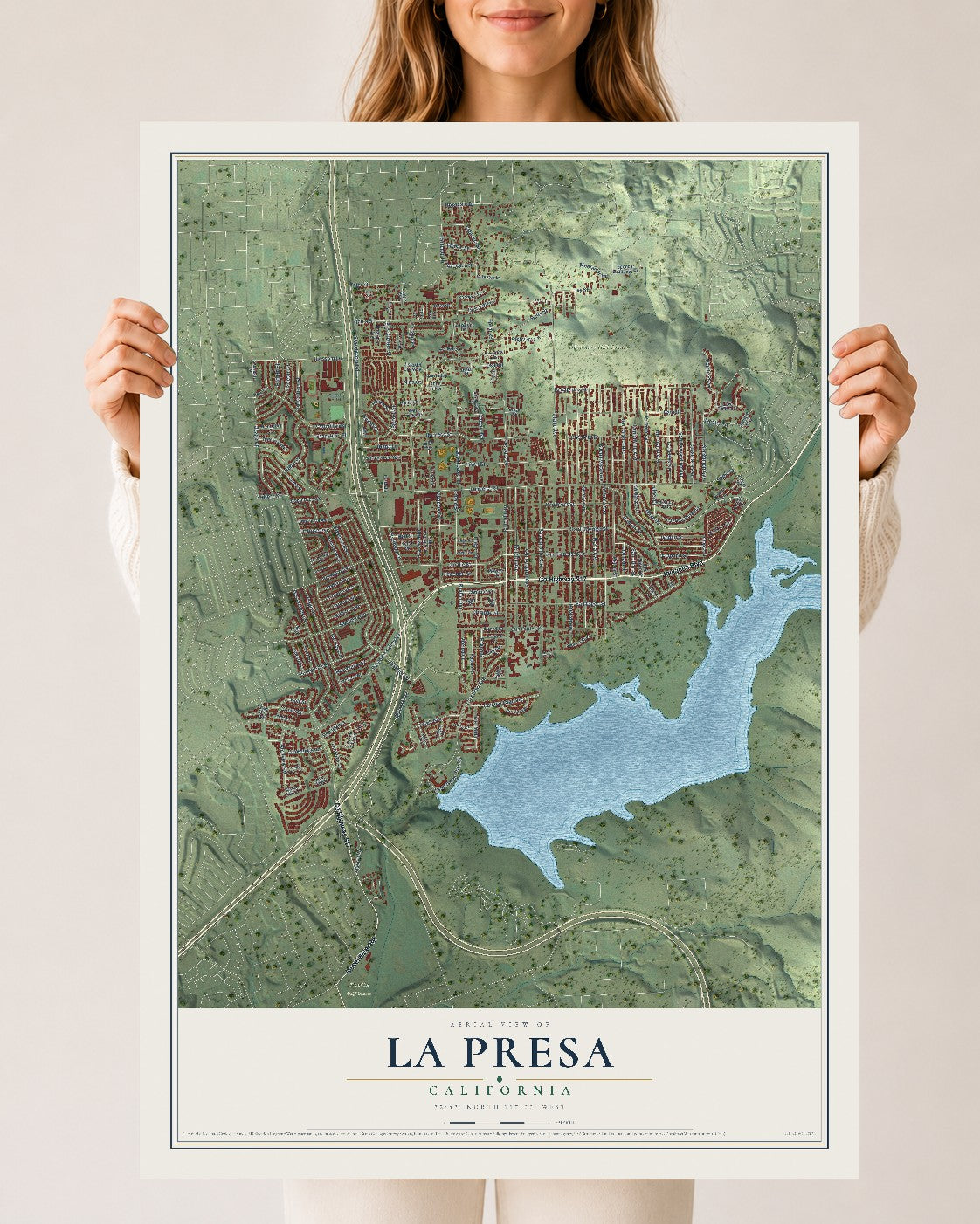 Map of La Presa, California, 24 x 36 inch unframed archival matte print