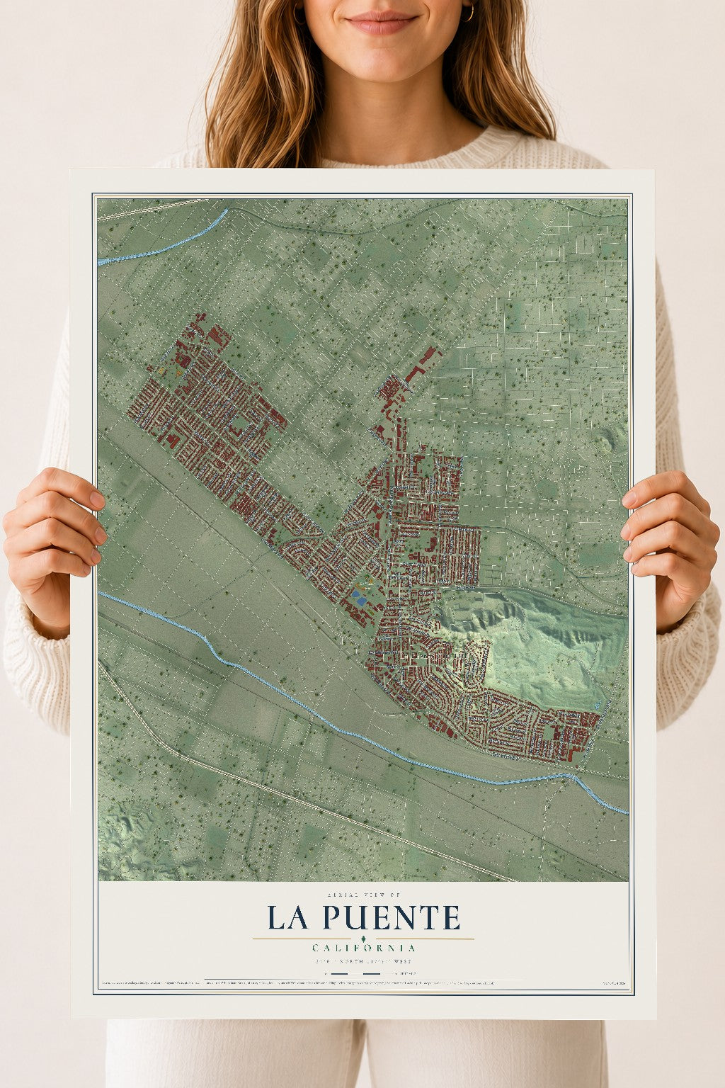 Map of La Puente, California, 18 x 24 inch unframed archival matte print