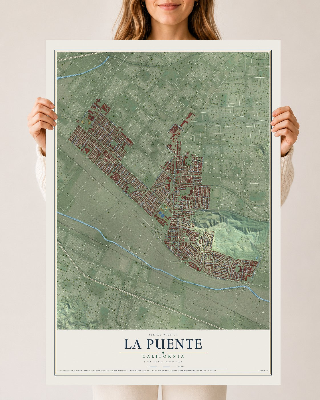 Map of La Puente, California, 24 x 36 inch unframed archival matte print
