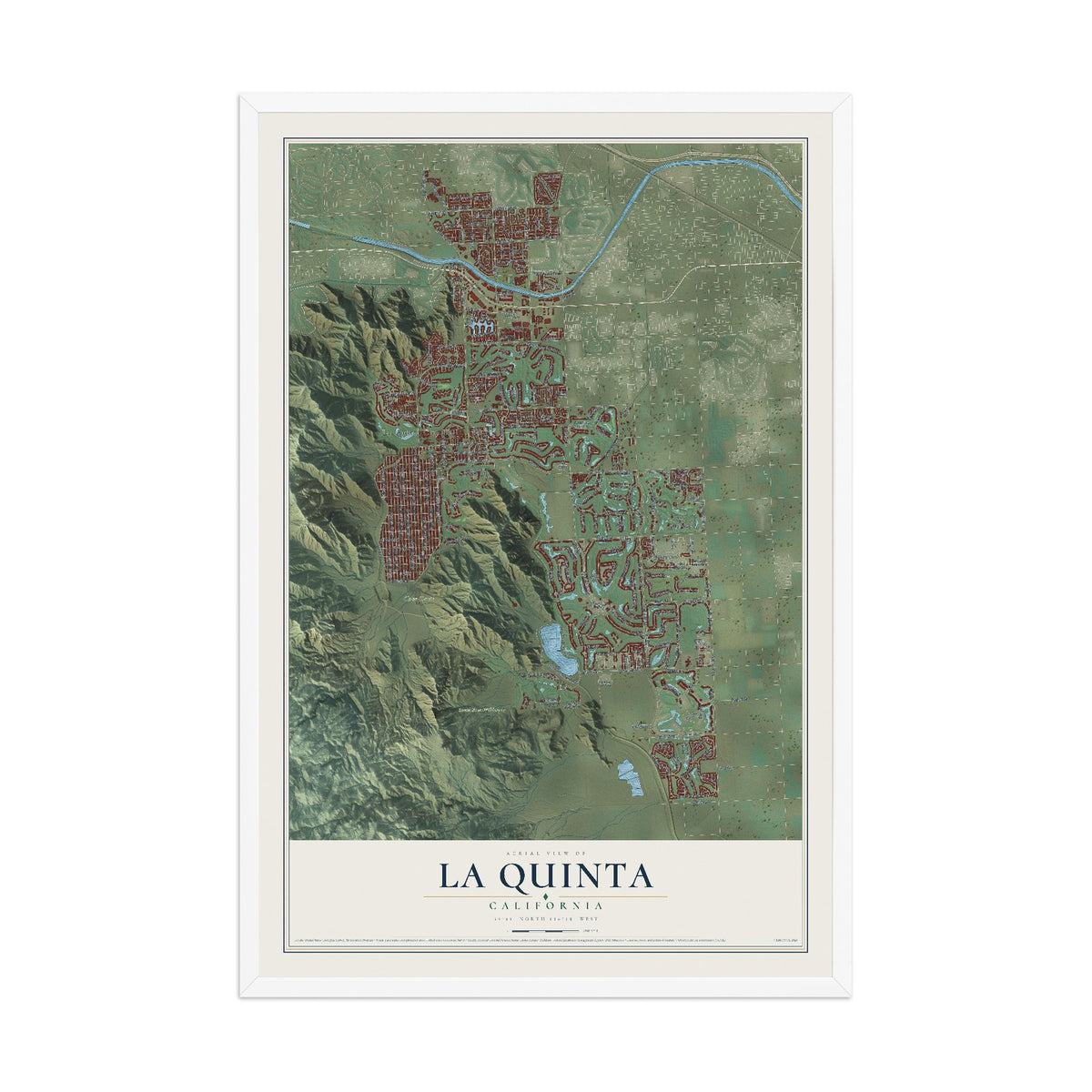 Map of La Quinta, California, 12 x 18 inch print in a white wood frame