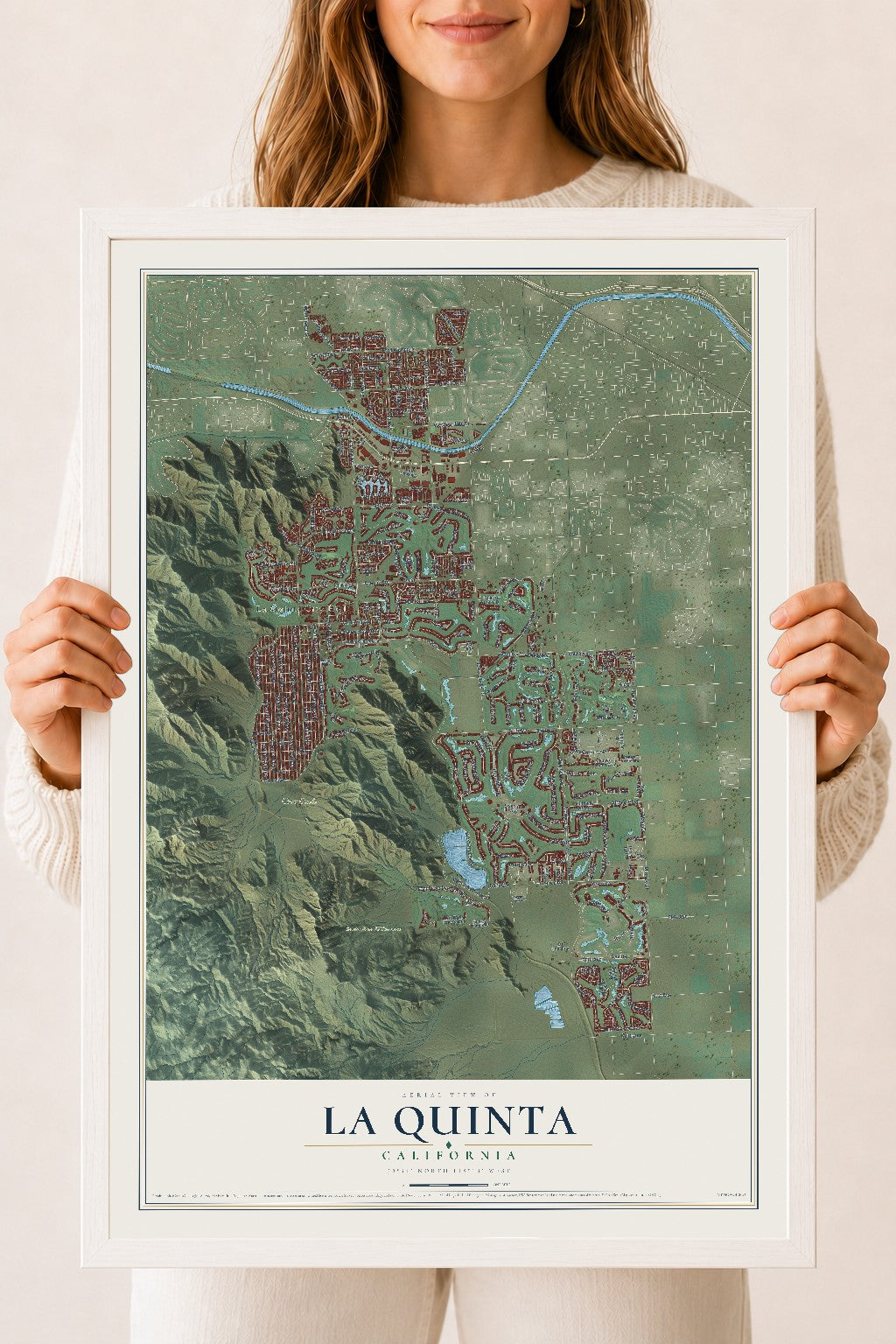 Map of La Quinta, California, 18 x 24 inch print in a white wood frame
