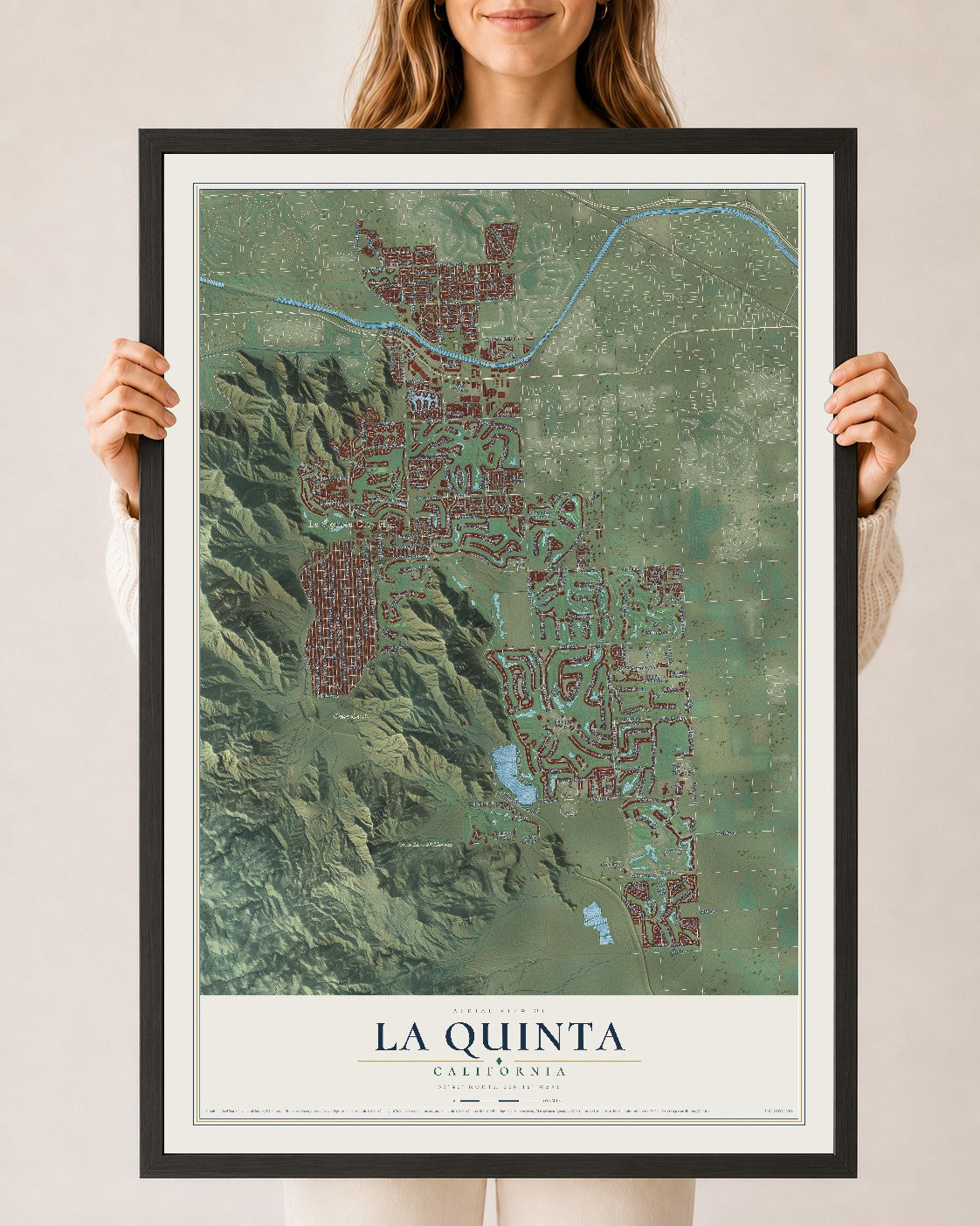 Map of La Quinta, California, 24 x 36 inch print in a black wood frame