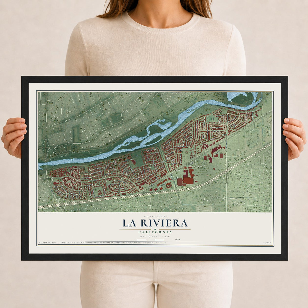 Map of La Riviera, California, 12 x 18 inch print in a black wood frame