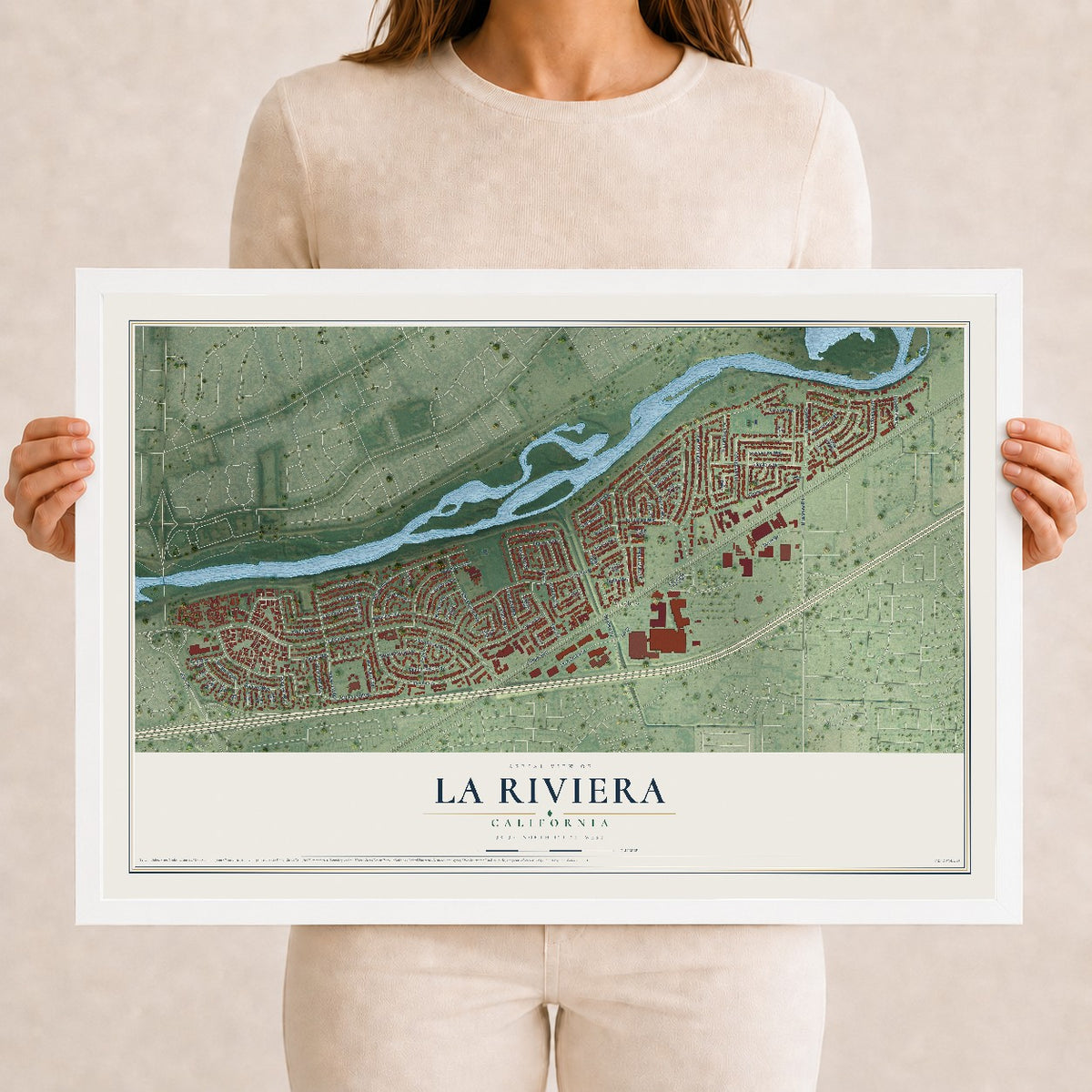 Map of La Riviera, California, 12 x 18 inch print in a white wood frame
