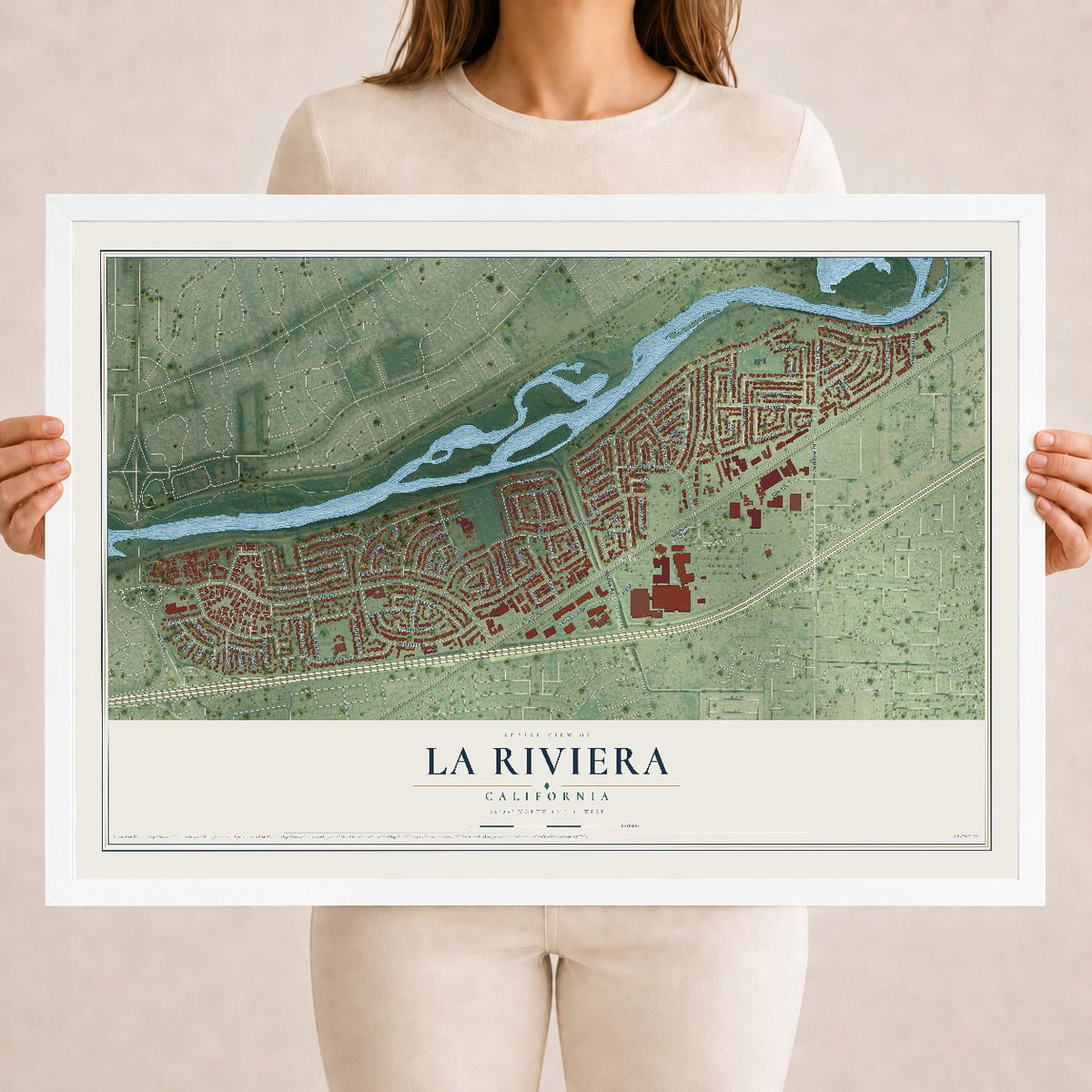 Map of La Riviera, California, 18 x 24 inch print in a white wood frame
