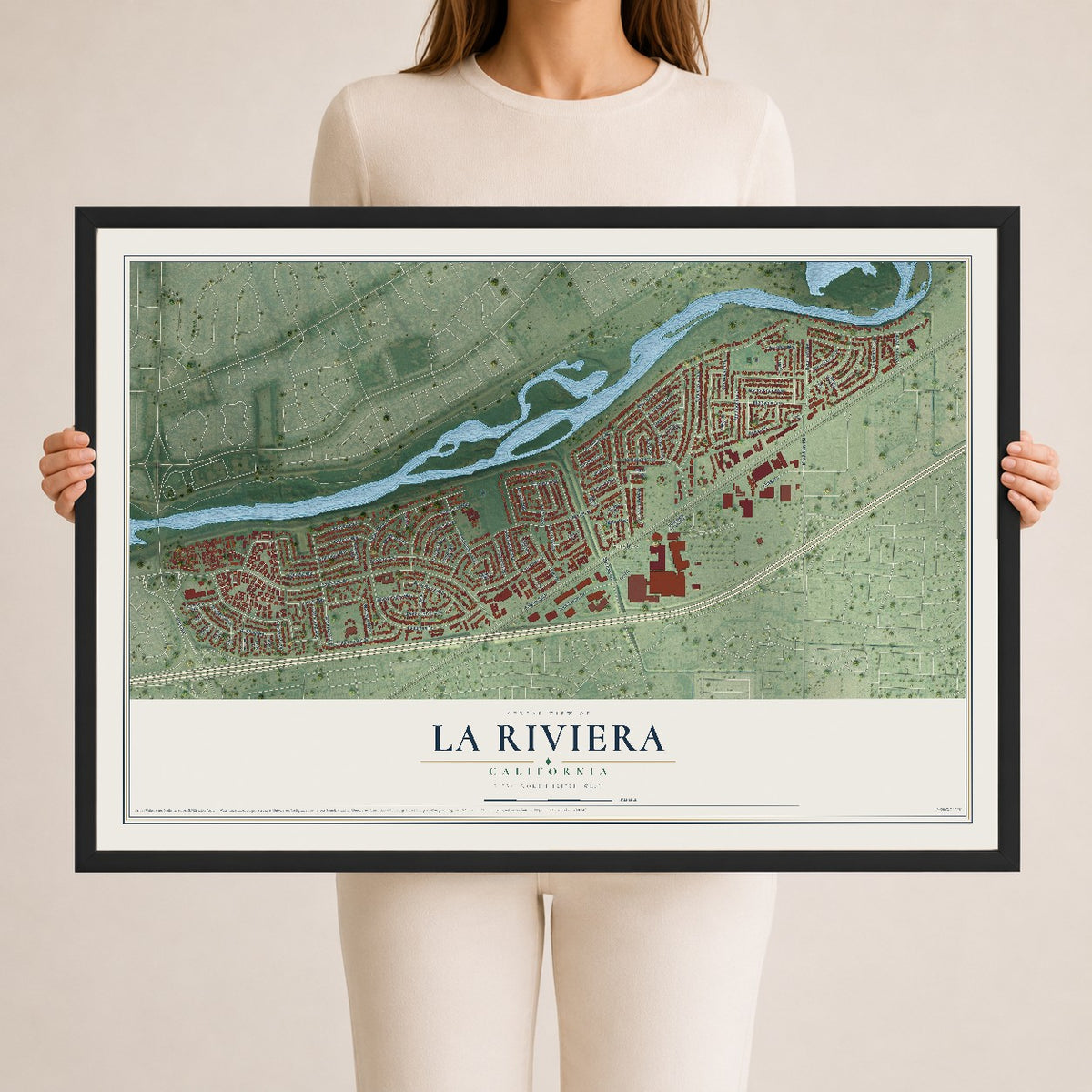 Map of La Riviera, California, 24 x 36 inch print in a black wood frame