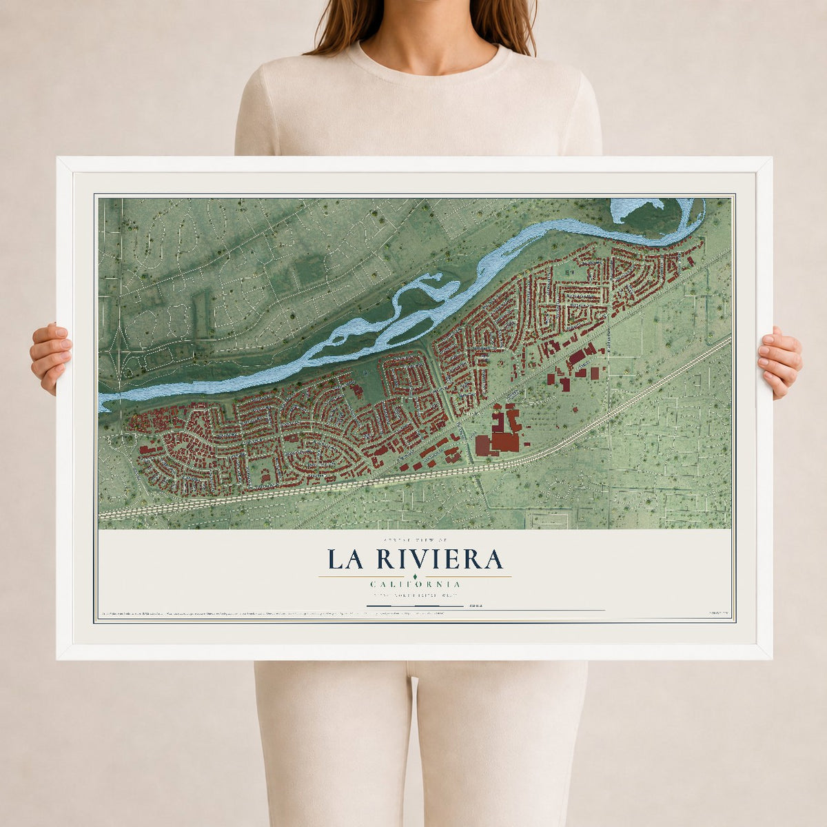 Map of La Riviera, California, 24 x 36 inch print in a white wood frame
