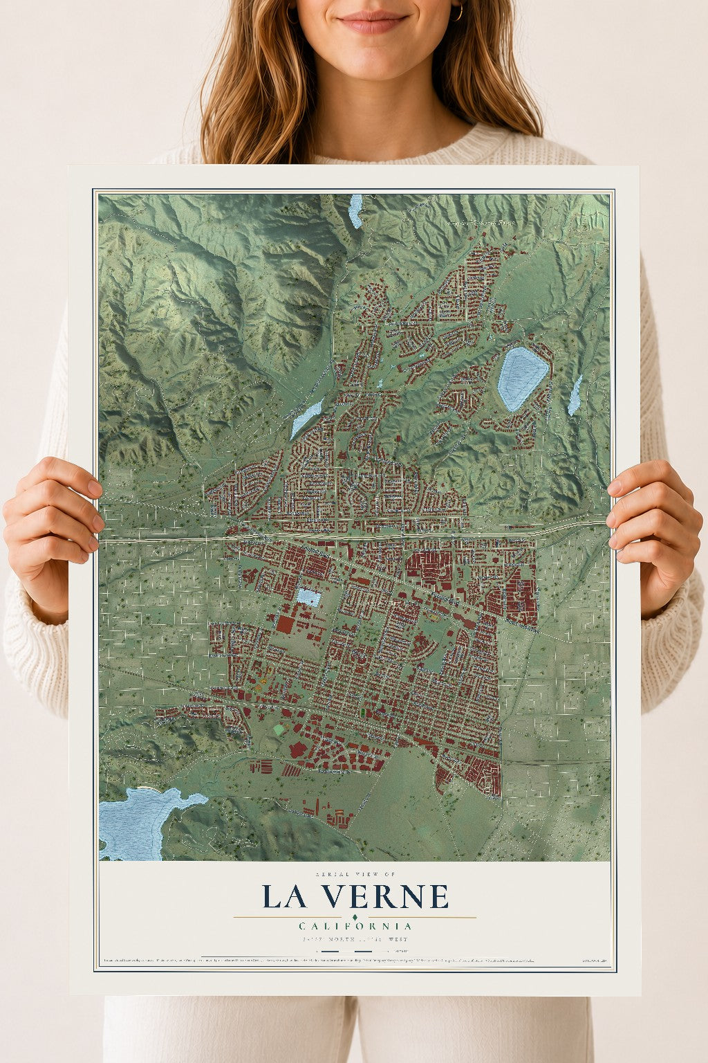 Map of La Verne, California, 18 x 24 inch unframed archival matte print