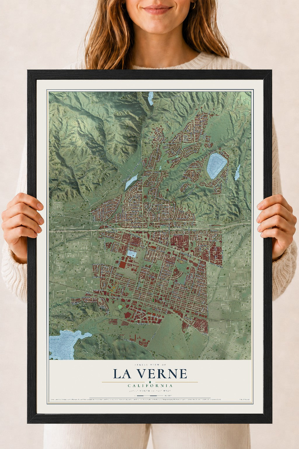 Map of La Verne, California, 18 x 24 inch print in a black wood frame