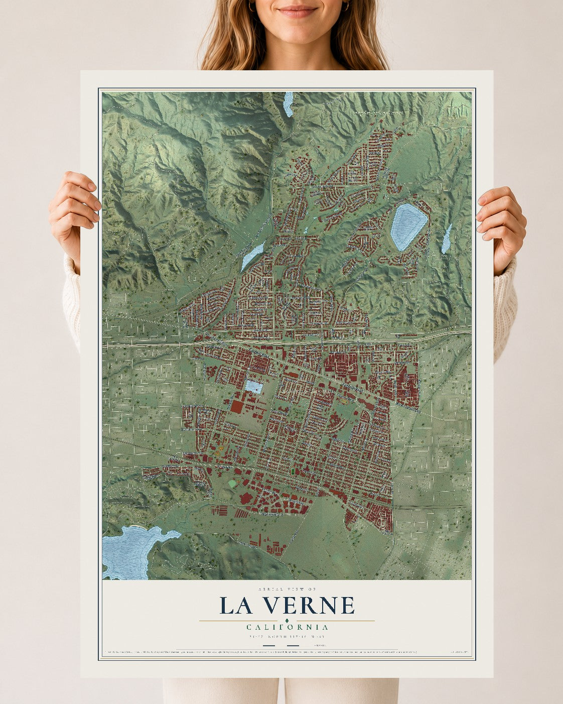Map of La Verne, California, 24 x 36 inch unframed archival matte print