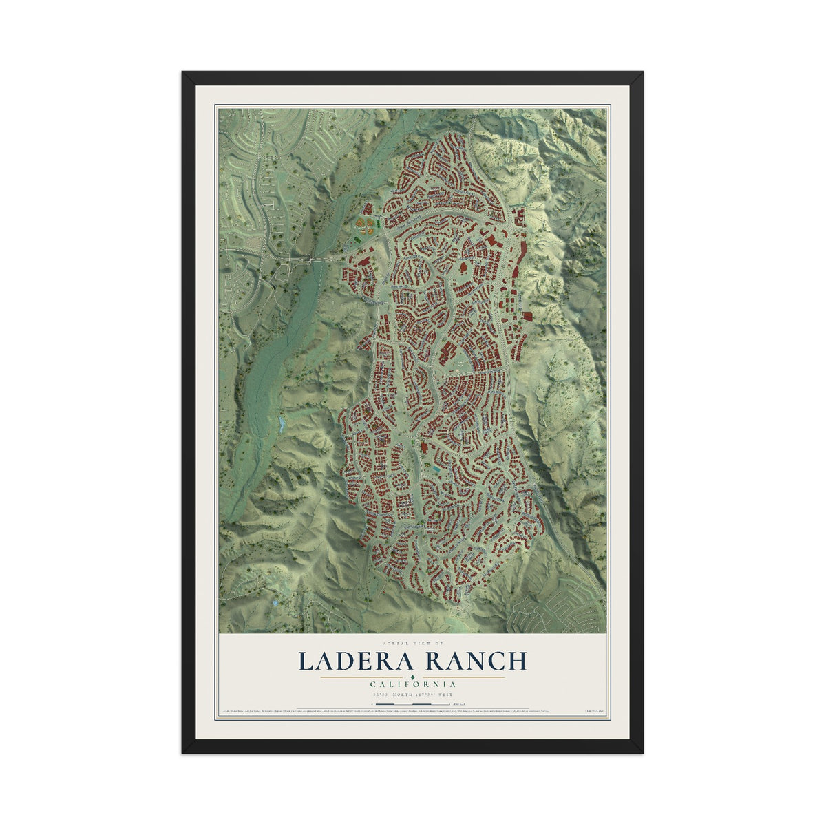 Map of Ladera Ranch, California, 12 x 18 inch print in a black wood frame