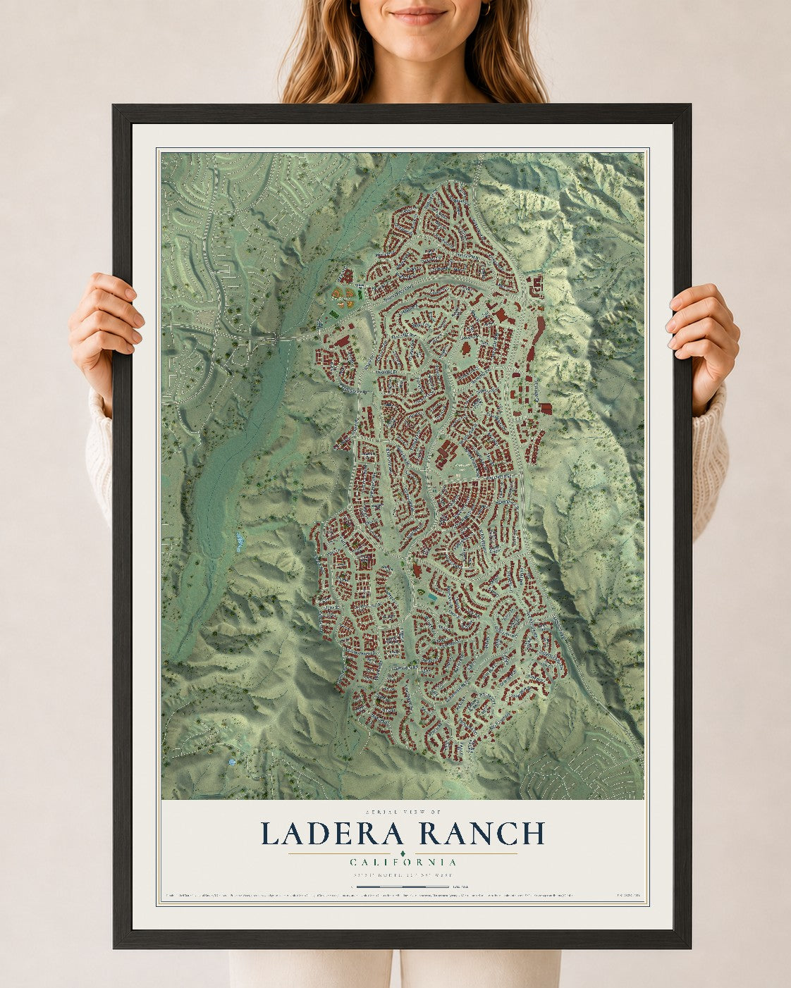Map of Ladera Ranch, California, 24 x 36 inch print in a black wood frame