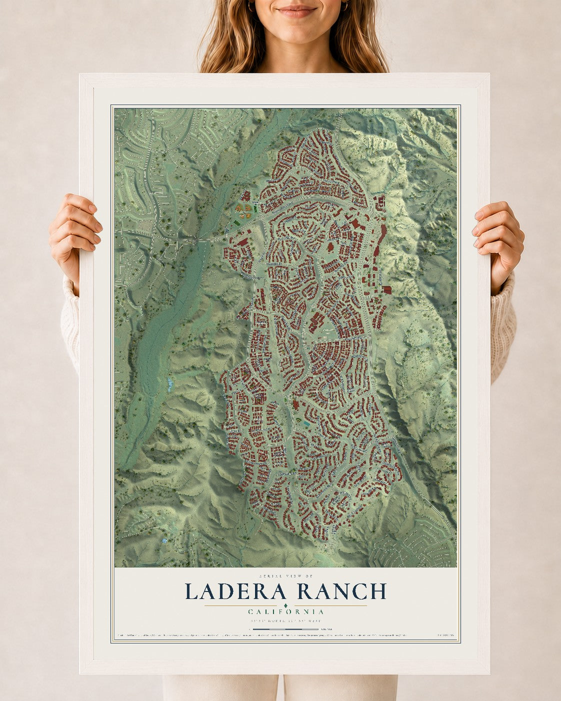 Map of Ladera Ranch, California, 24 x 36 inch print in a white wood frame