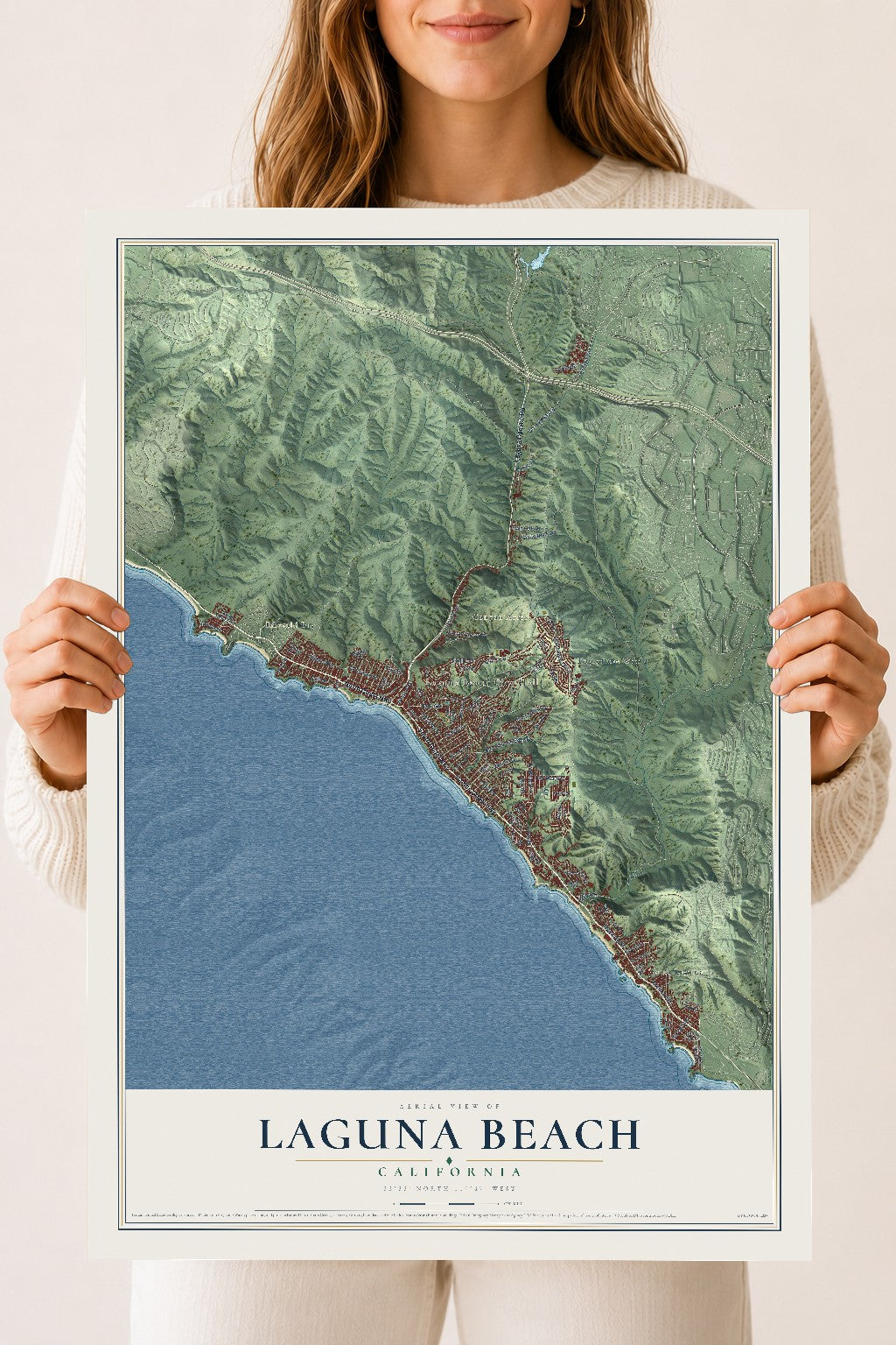 Map of Laguna Beach, California, 18 x 24 inch unframed archival matte print