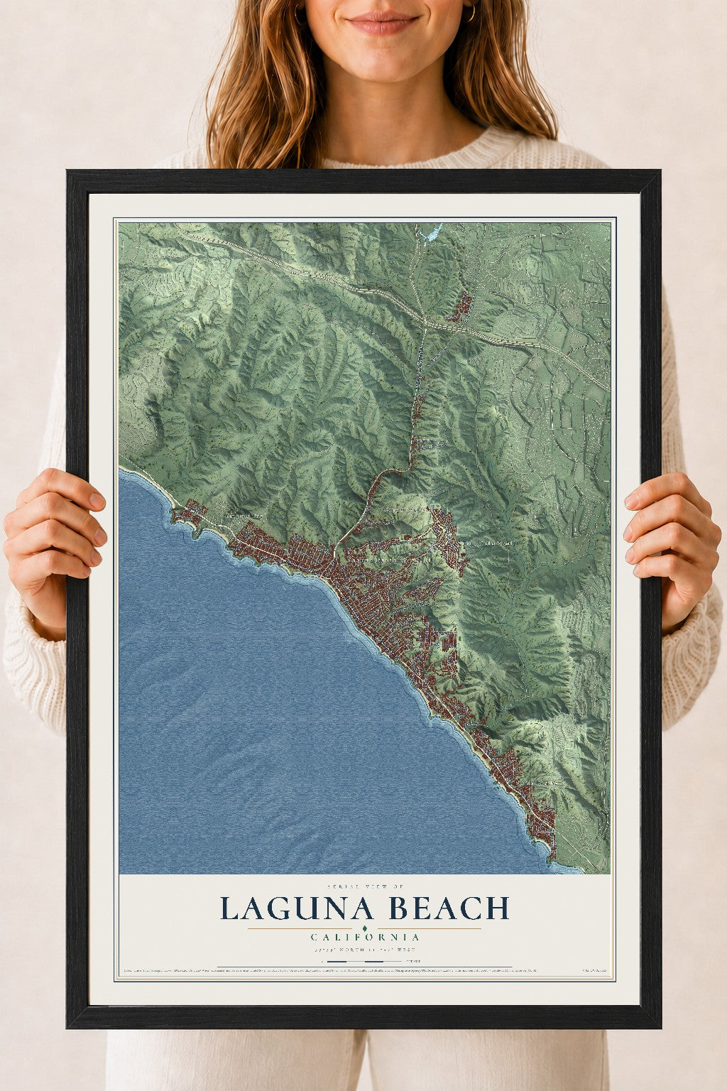 Map of Laguna Beach, California, 18 x 24 inch print in a black wood frame
