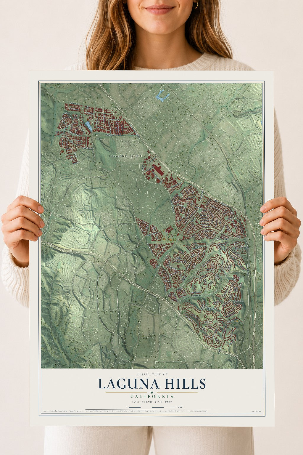 Map of Laguna Hills, California, 18 x 24 inch unframed archival matte print
