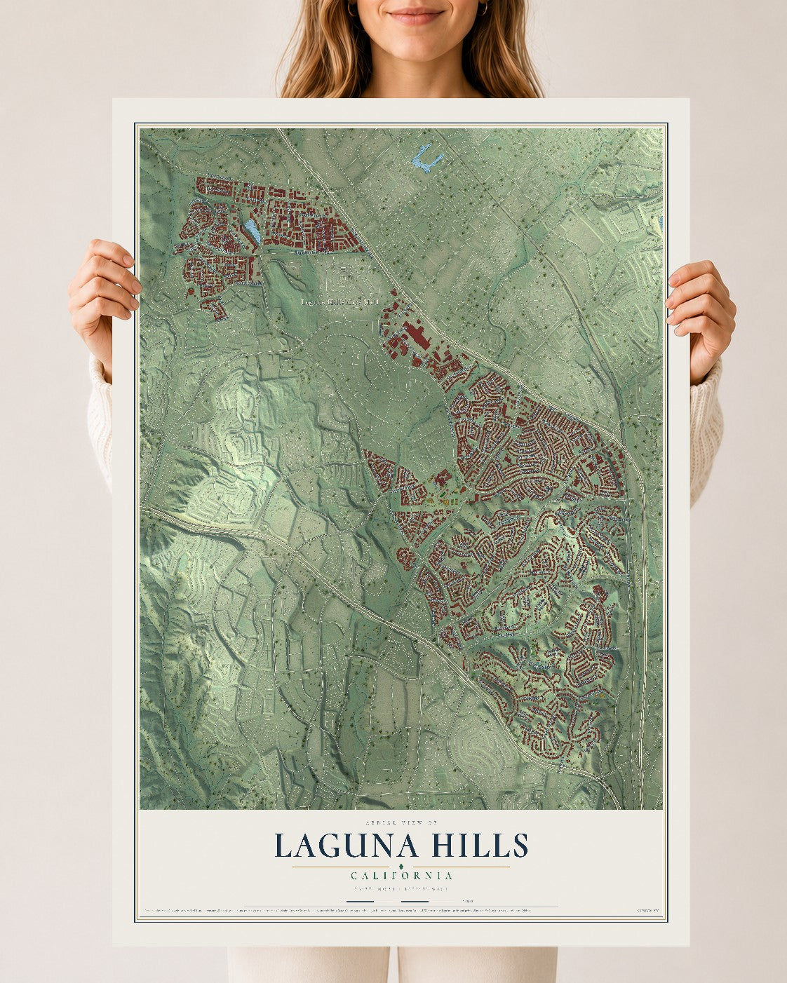 Map of Laguna Hills, California, 24 x 36 inch unframed archival matte print