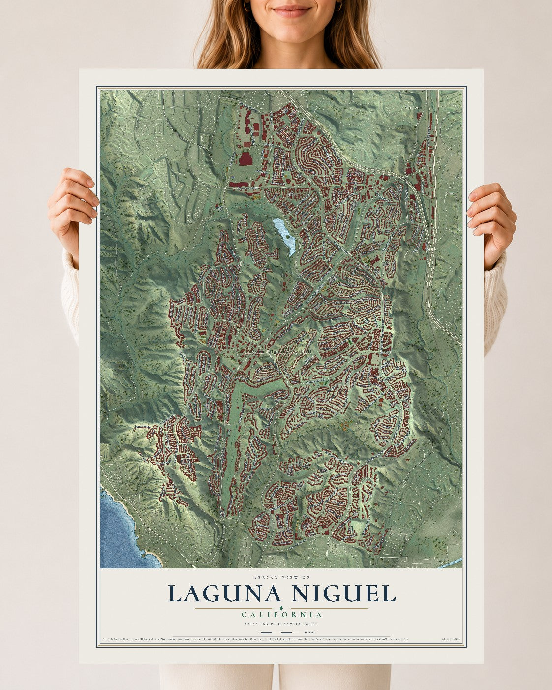 Map of Laguna Niguel, California, 24 x 36 inch unframed archival matte print