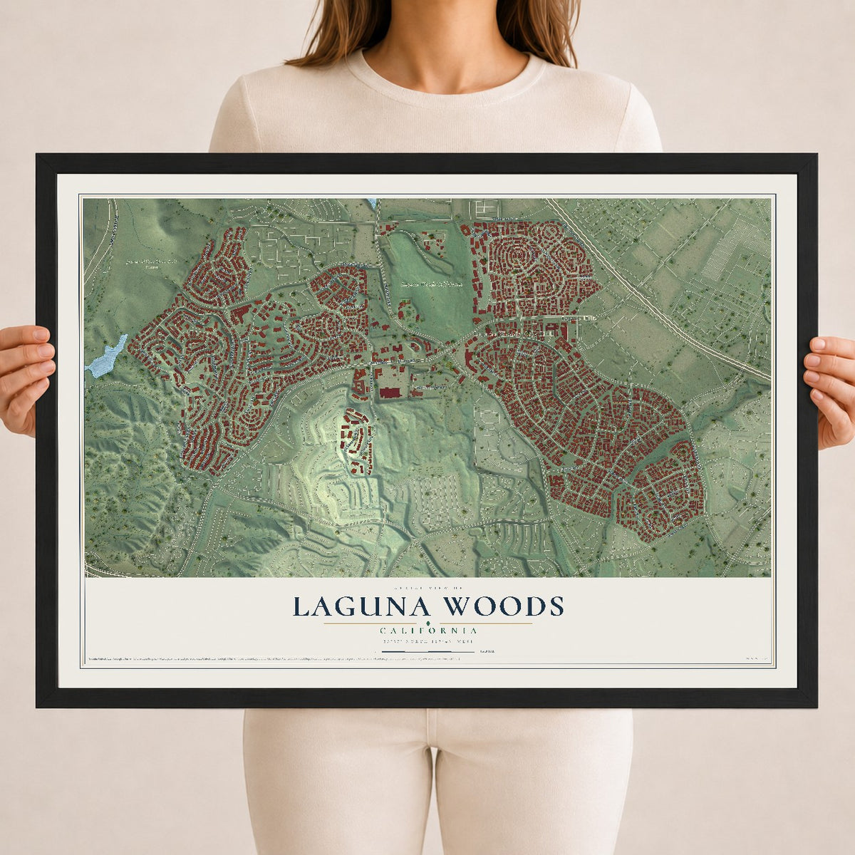 Map of Laguna Woods, California, 18 x 24 inch print in a black wood frame