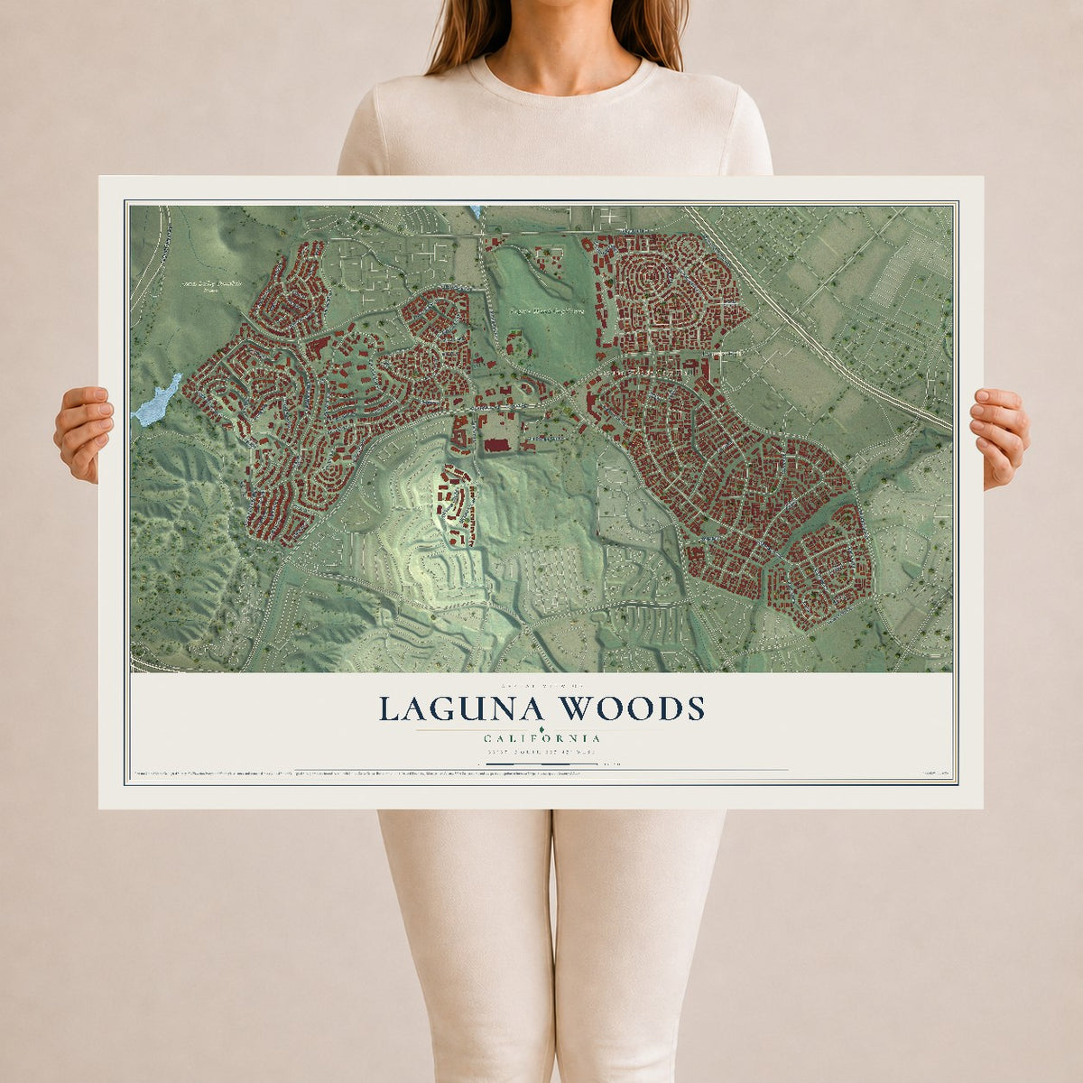 Map of Laguna Woods, California, 24 x 36 inch unframed archival matte print