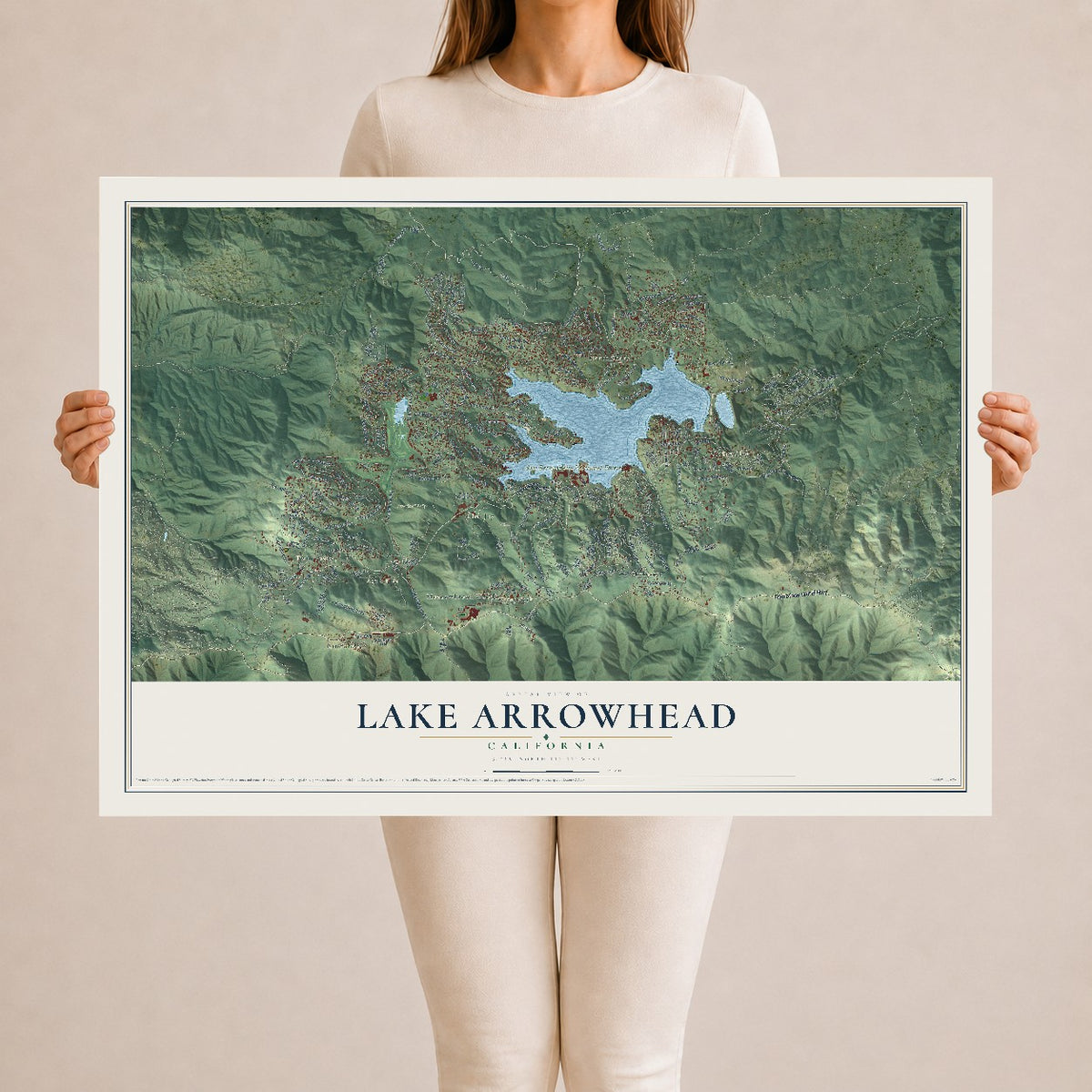 Map of Lake Arrowhead, California, 24 x 36 inch unframed archival matte print