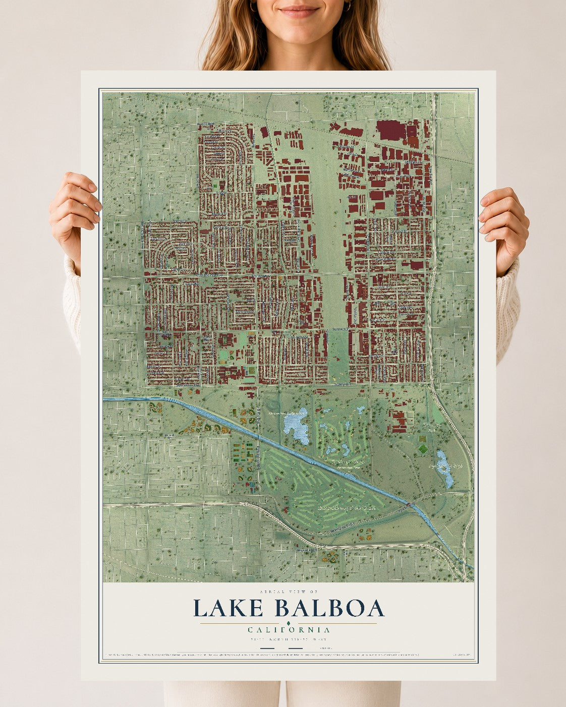 Map of Lake Balboa, California, 24 x 36 inch unframed archival matte print