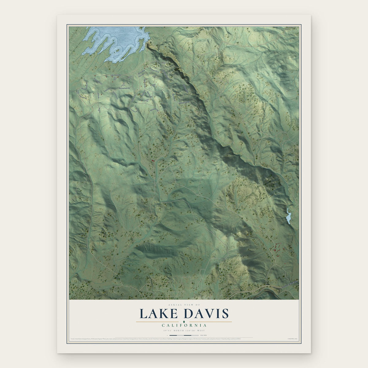 Lake Davis, California map print, the full design