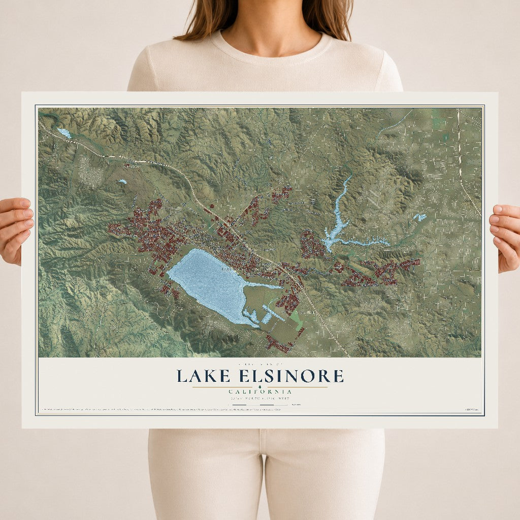 Map of Lake Elsinore, California, 18 x 24 inch unframed archival matte print