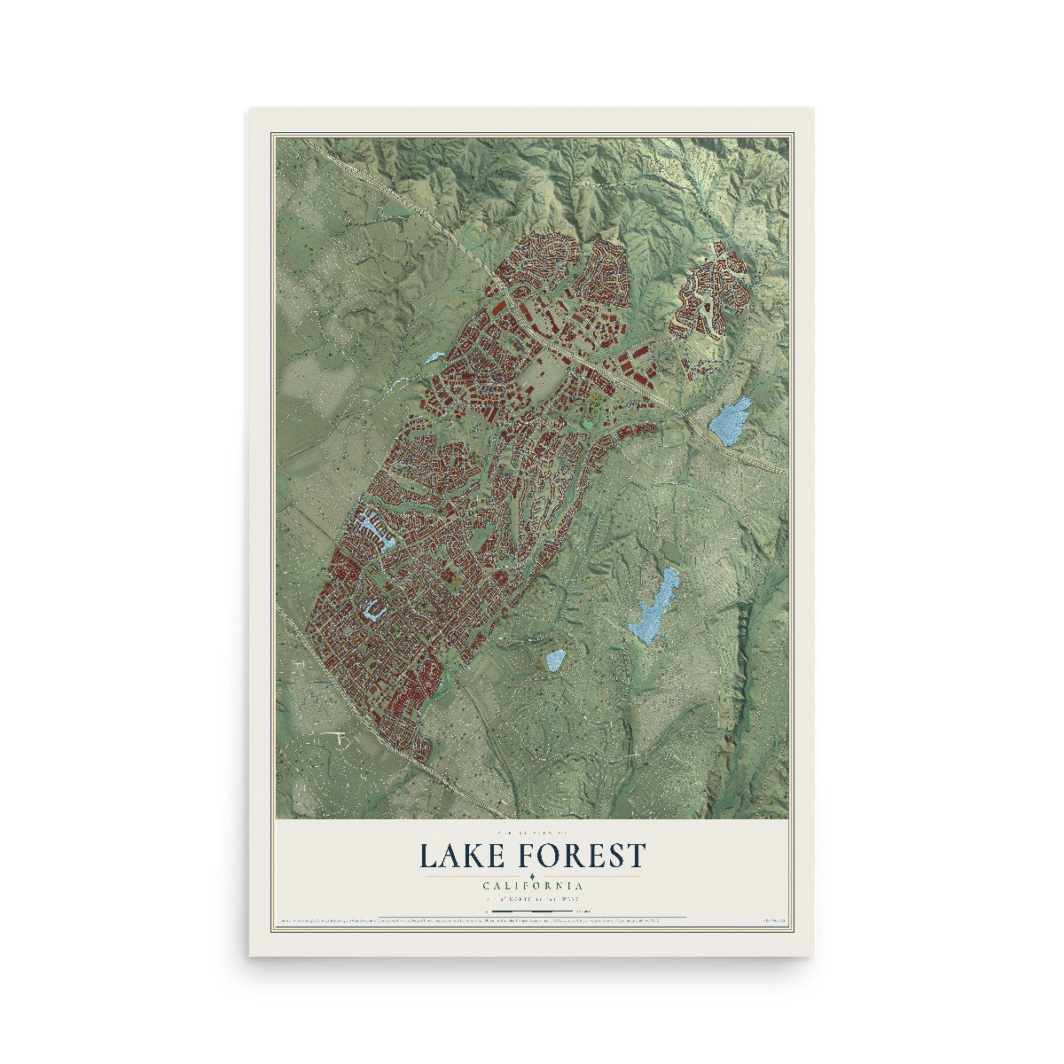 Map of Lake Forest, California, 12 x 18 inch unframed archival matte print