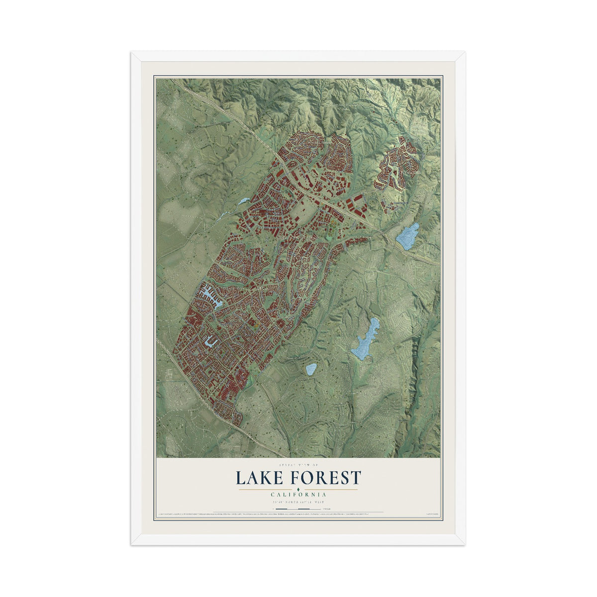 Map of Lake Forest, California, 12 x 18 inch print in a white wood frame