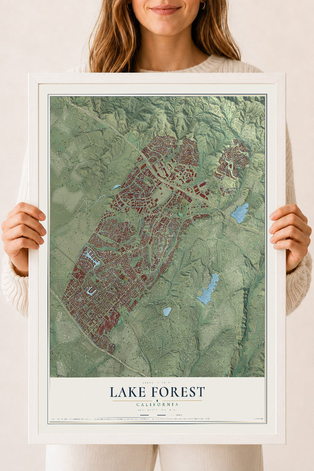 Map of Lake Forest, California, 18 x 24 inch print in a white wood frame