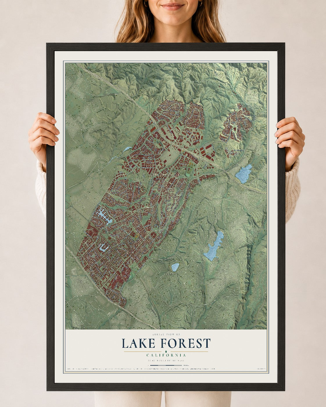 Map of Lake Forest, California, 24 x 36 inch print in a black wood frame