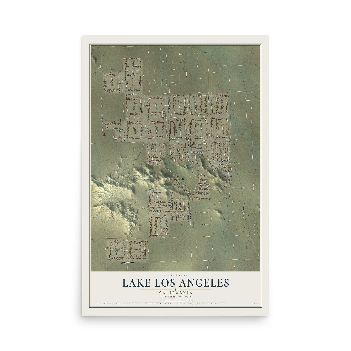 Map of Lake Los Angeles, California, 12 x 18 inch unframed archival matte print