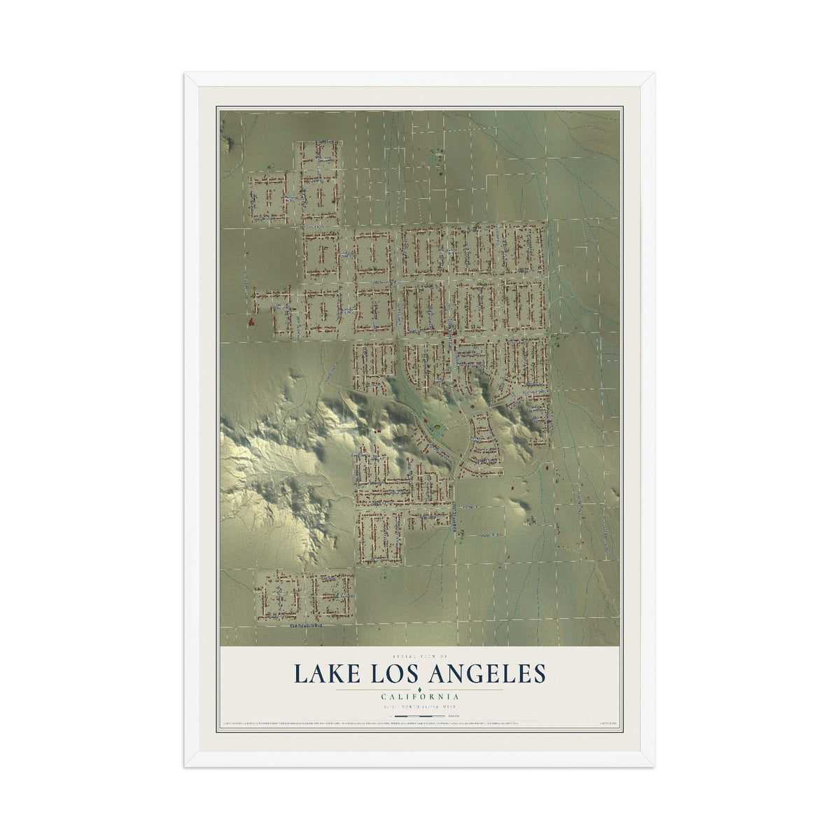 Map of Lake Los Angeles, California, 12 x 18 inch print in a white wood frame