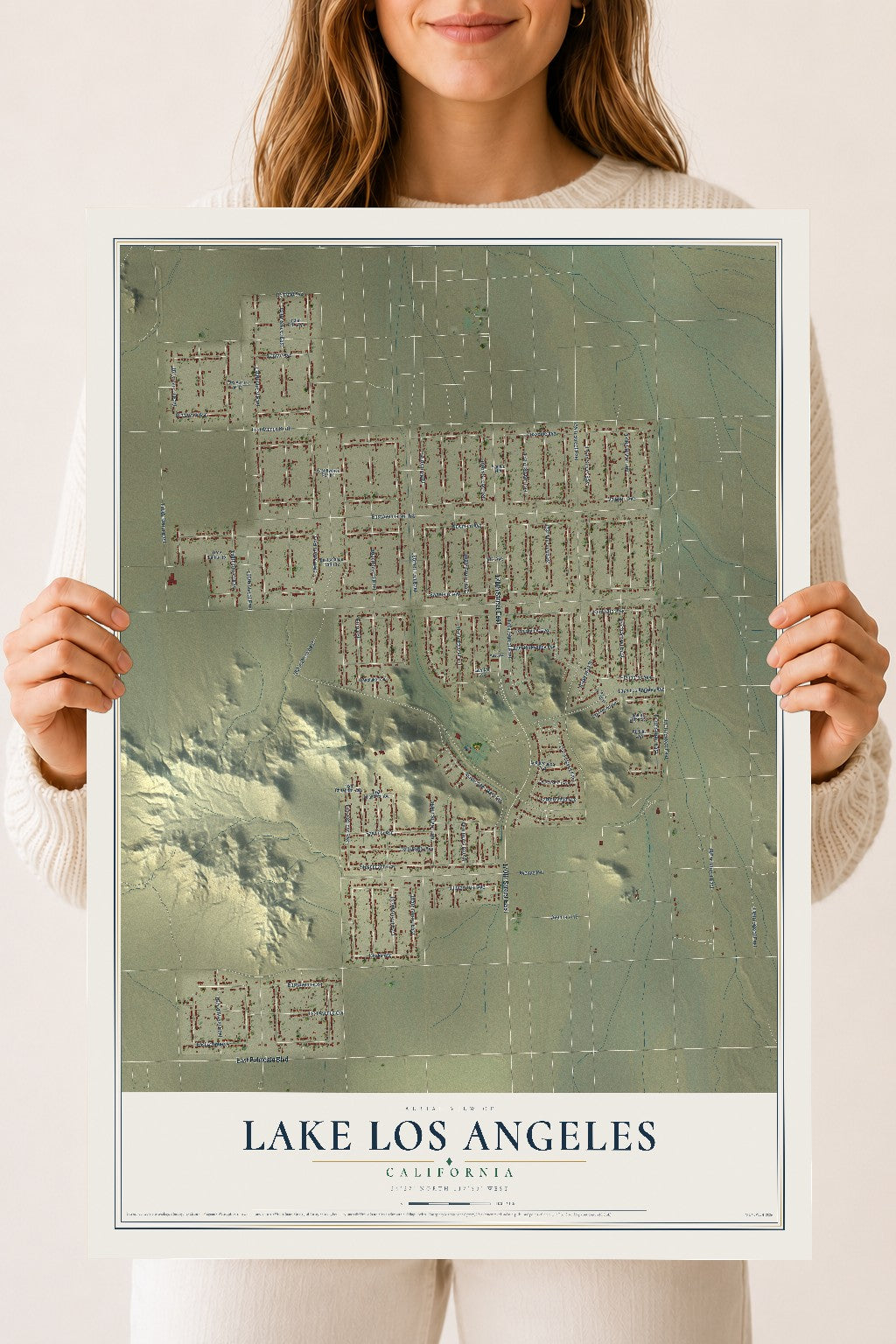Map of Lake Los Angeles, California, 18 x 24 inch unframed archival matte print