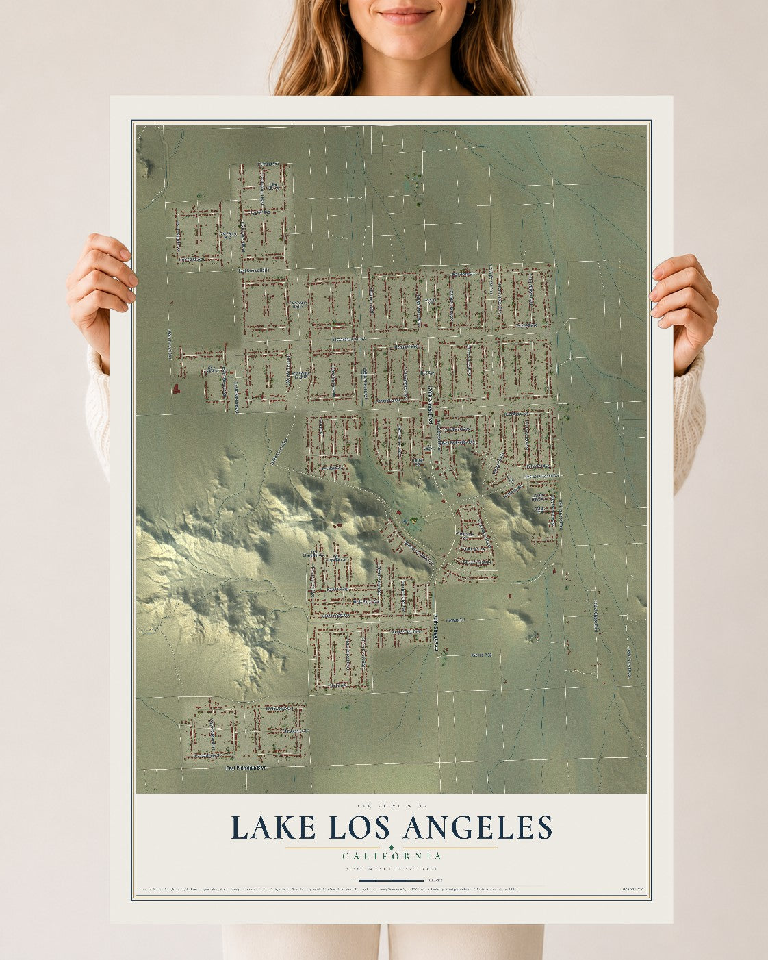 Map of Lake Los Angeles, California, 24 x 36 inch unframed archival matte print