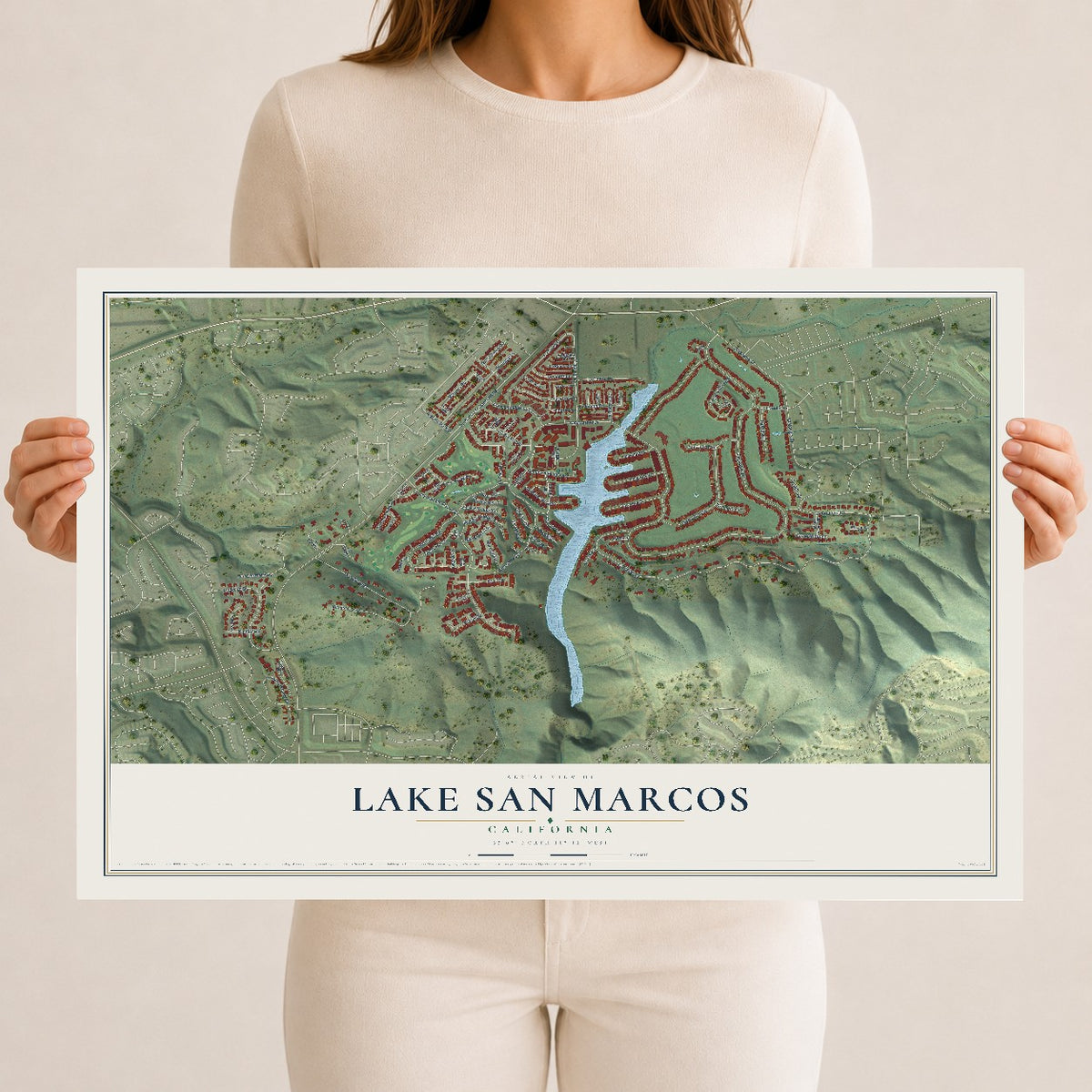 Map of Lake San Marcos, California, 12 x 18 inch unframed archival matte print