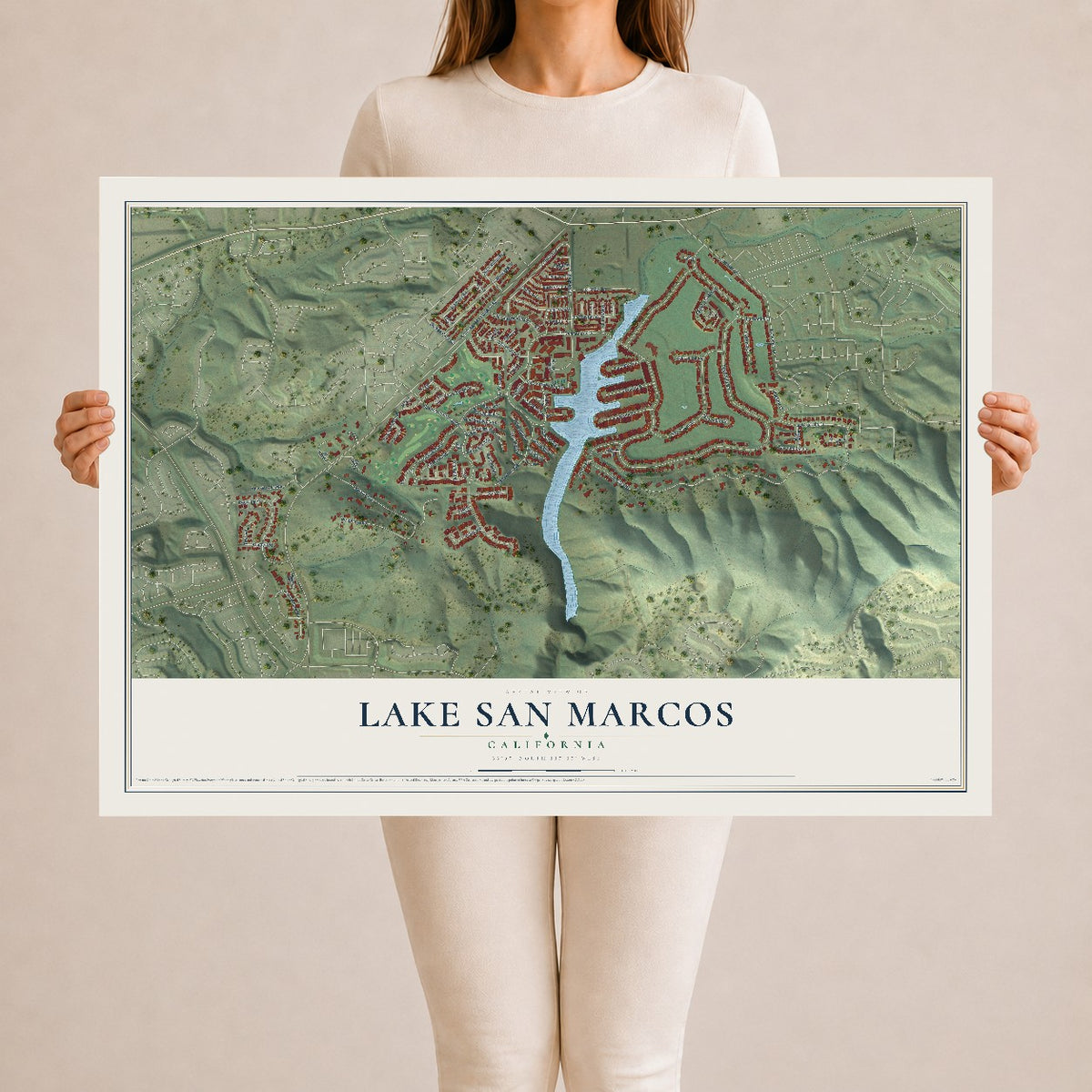 Map of Lake San Marcos, California, 24 x 36 inch unframed archival matte print